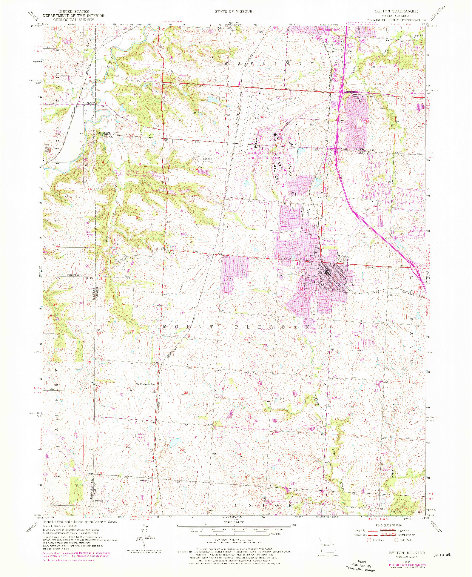 USGS 1:24000-SCALE QUADRANGLE FOR BELTON, MO 1953