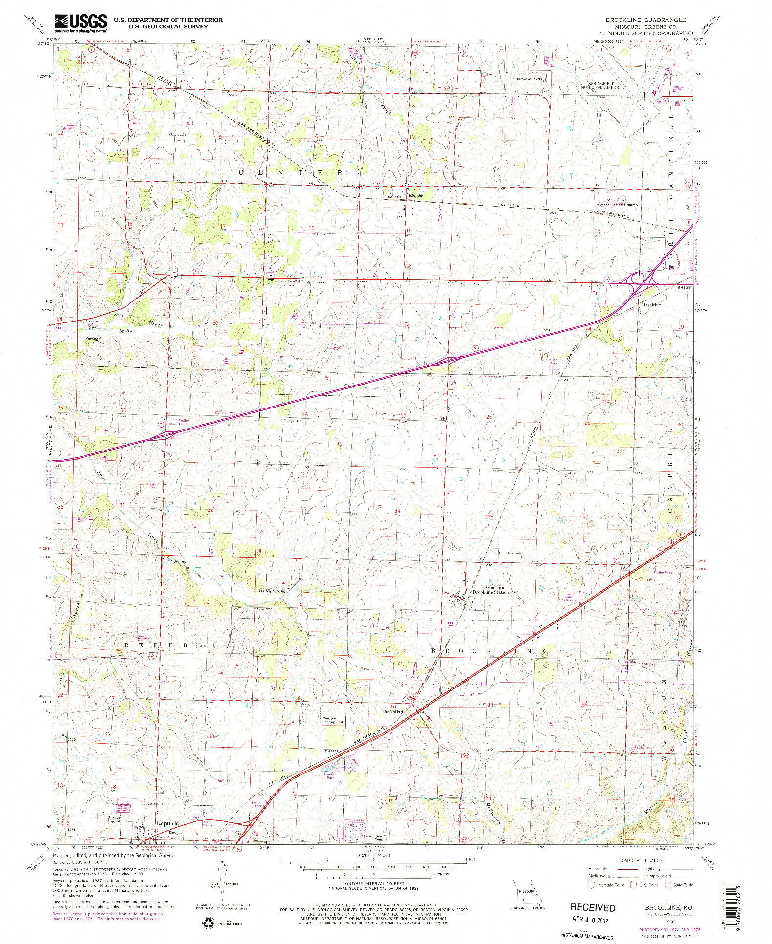 USGS 1:24000-SCALE QUADRANGLE FOR BROOKLINE, MO 1960