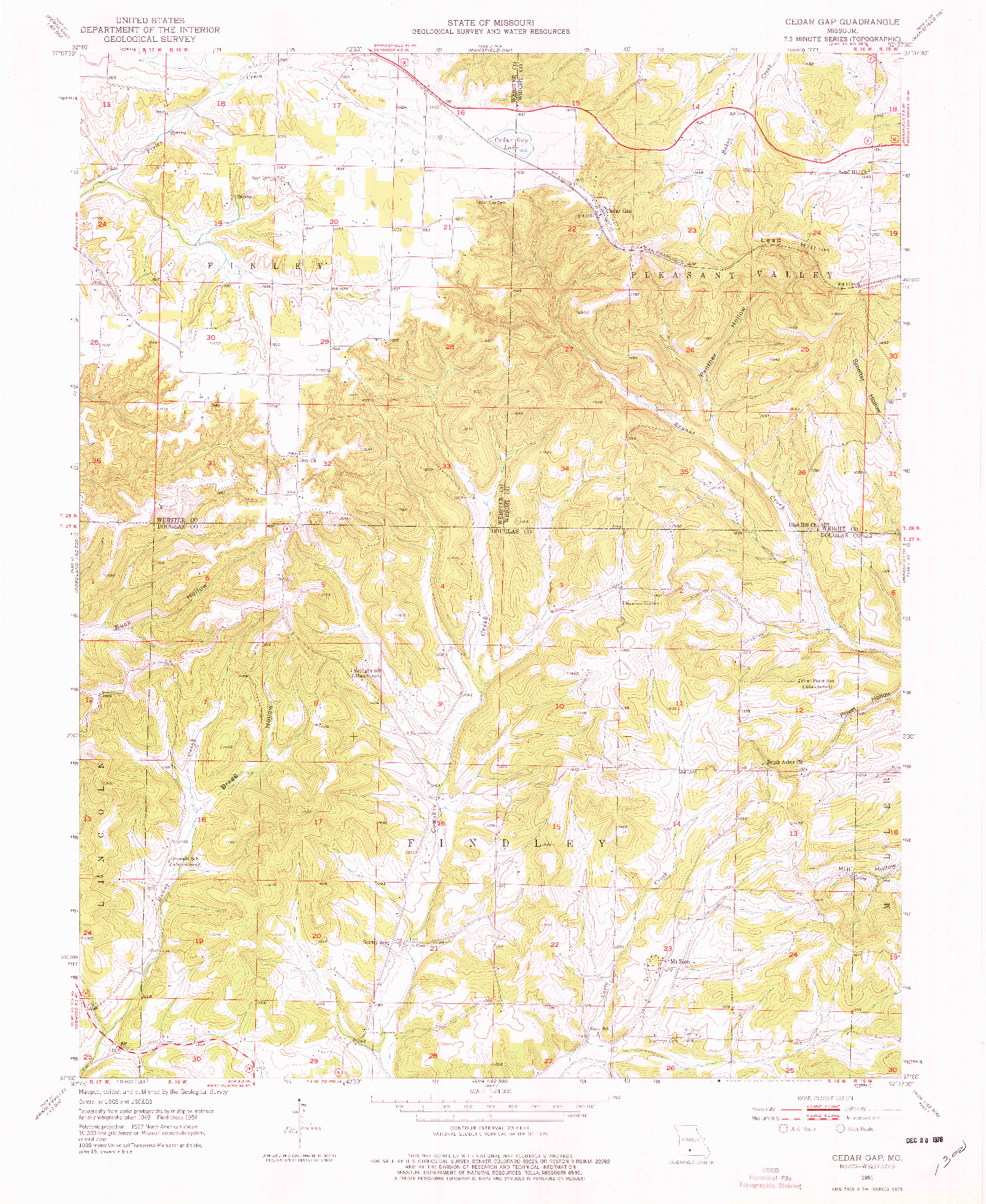 USGS 1:24000-SCALE QUADRANGLE FOR CEDAR GAP, MO 1951