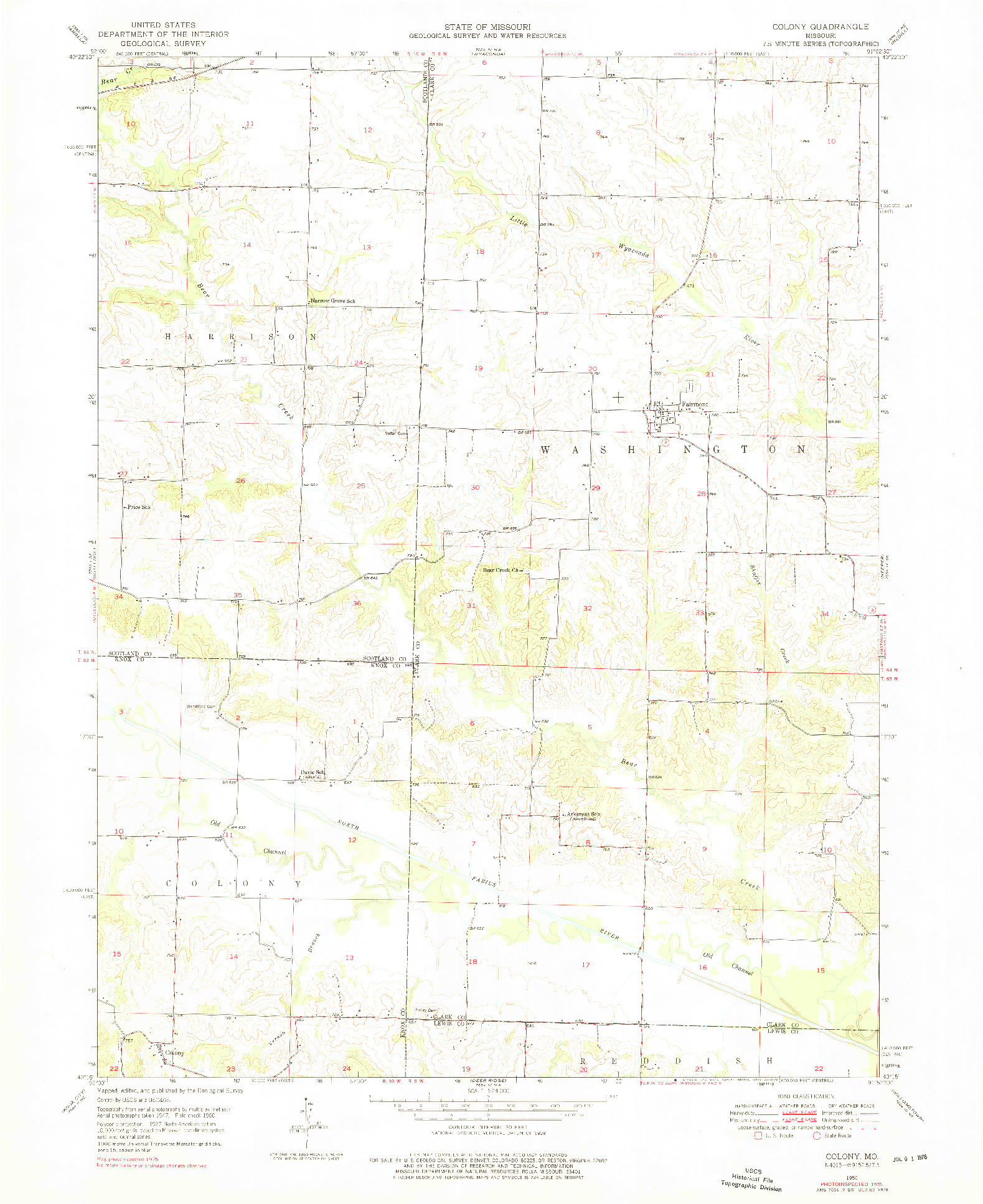 USGS 1:24000-SCALE QUADRANGLE FOR COLONY, MO 1950