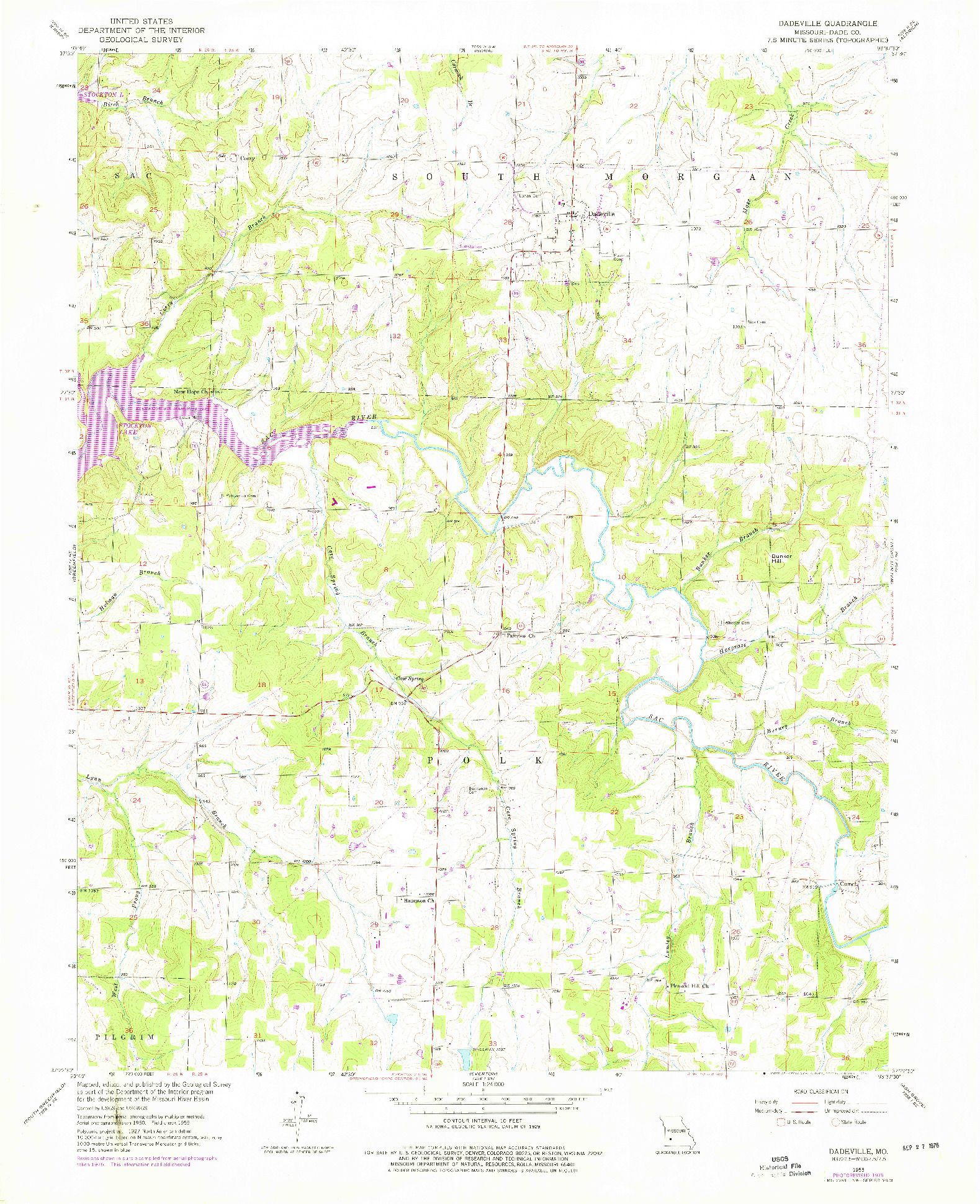 USGS 1:24000-SCALE QUADRANGLE FOR DADEVILLE, MO 1955