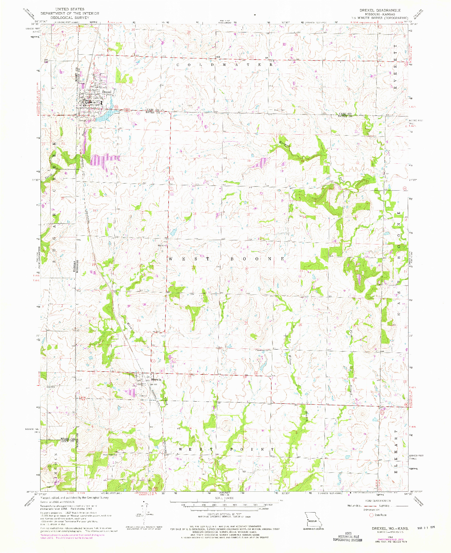 USGS 1:24000-SCALE QUADRANGLE FOR DREXEL, MO 1961