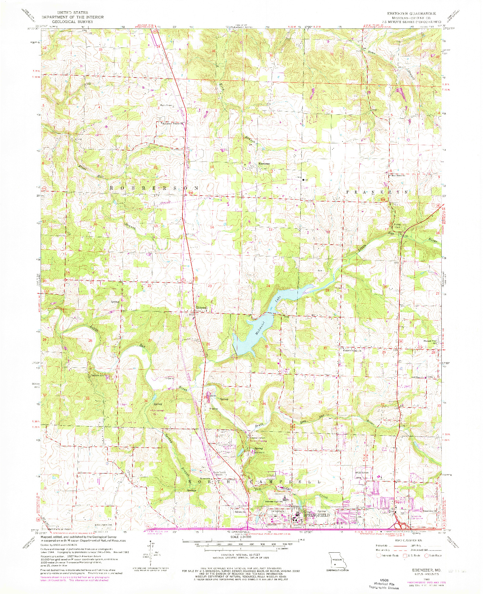 USGS 1:24000-SCALE QUADRANGLE FOR EBENEZER, MO 1961
