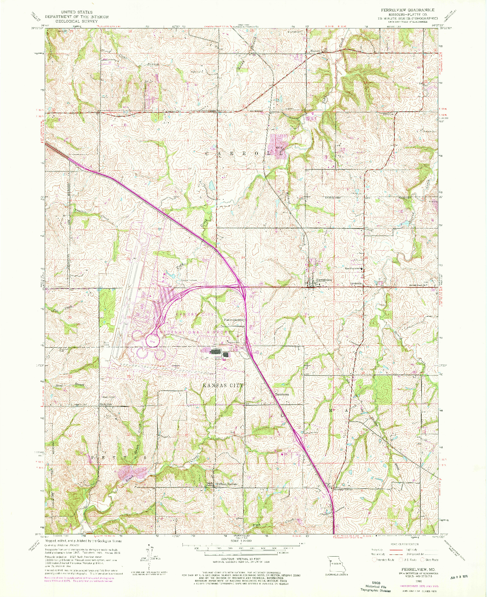 USGS 1:24000-SCALE QUADRANGLE FOR FERRELVIEW, MO 1961