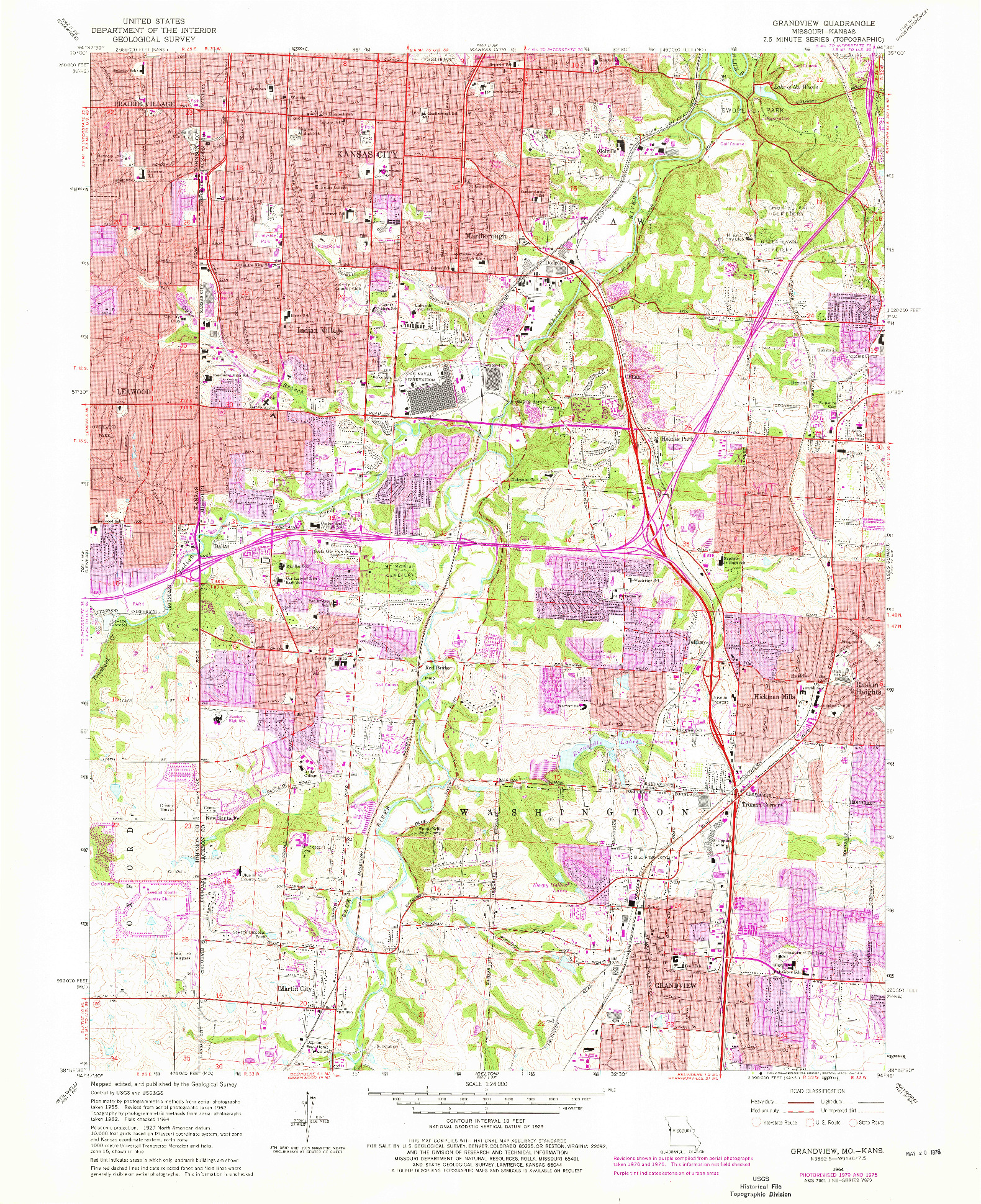 USGS 1:24000-SCALE QUADRANGLE FOR GRANDVIEW, MO 1964