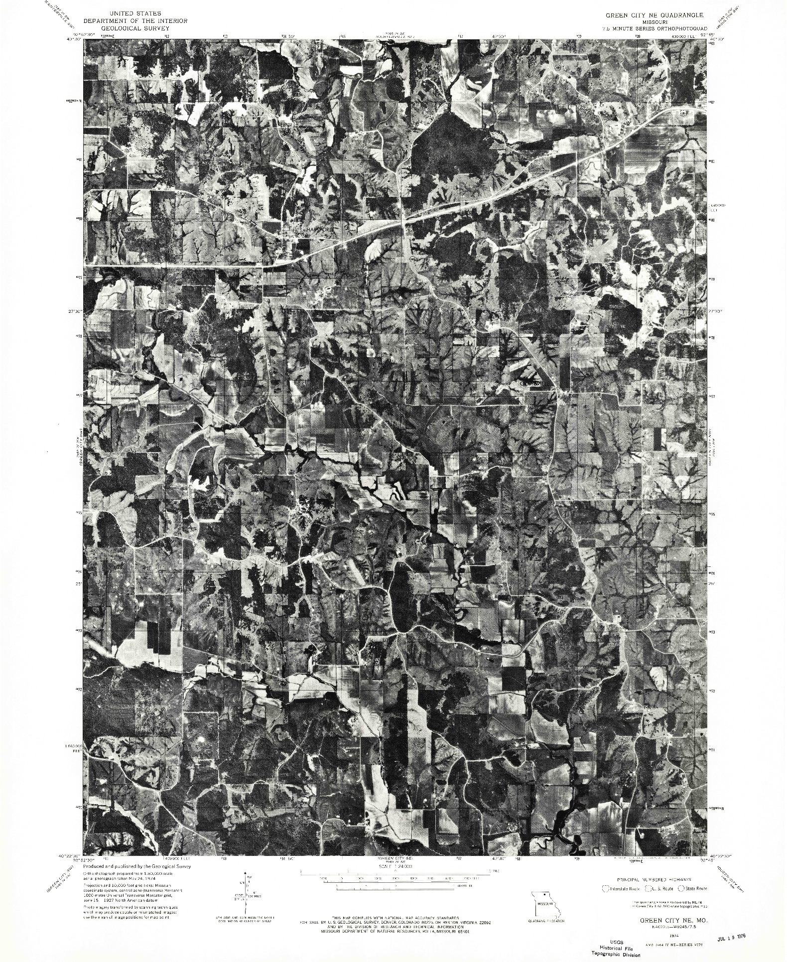 USGS 1:24000-SCALE QUADRANGLE FOR GREEN CITY NE, MO 1974