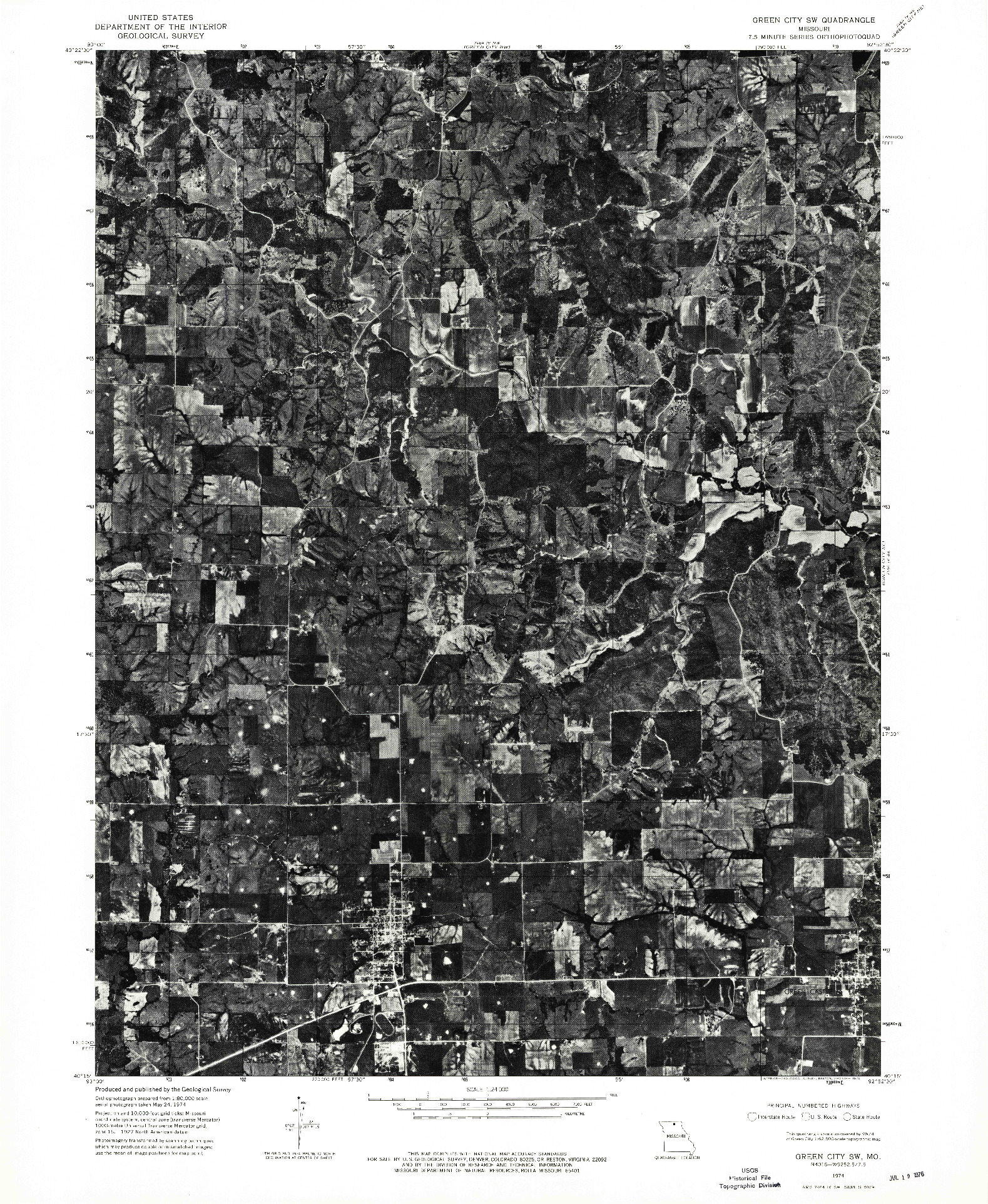 USGS 1:24000-SCALE QUADRANGLE FOR GREEN CITY SW, MO 1974