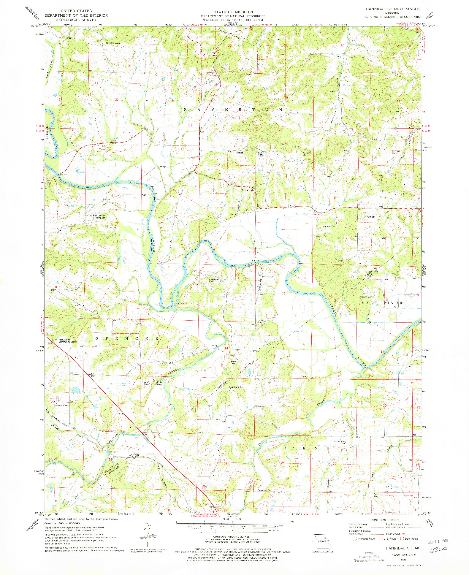 USGS 1:24000-SCALE QUADRANGLE FOR HANNIBAL SE, MO 1971