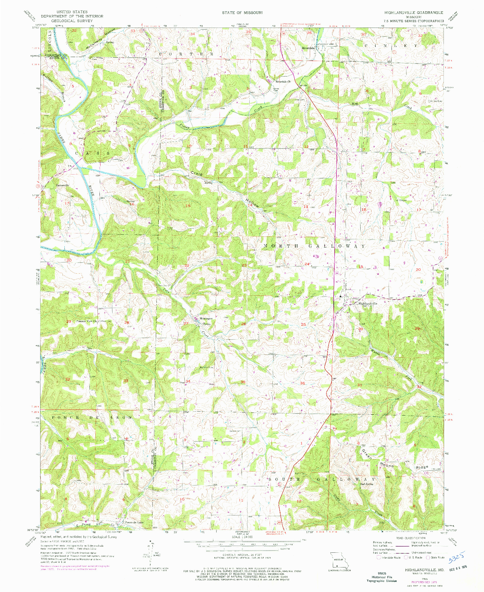 USGS 1:24000-SCALE QUADRANGLE FOR HIGHLANDVILLE, MO 1955