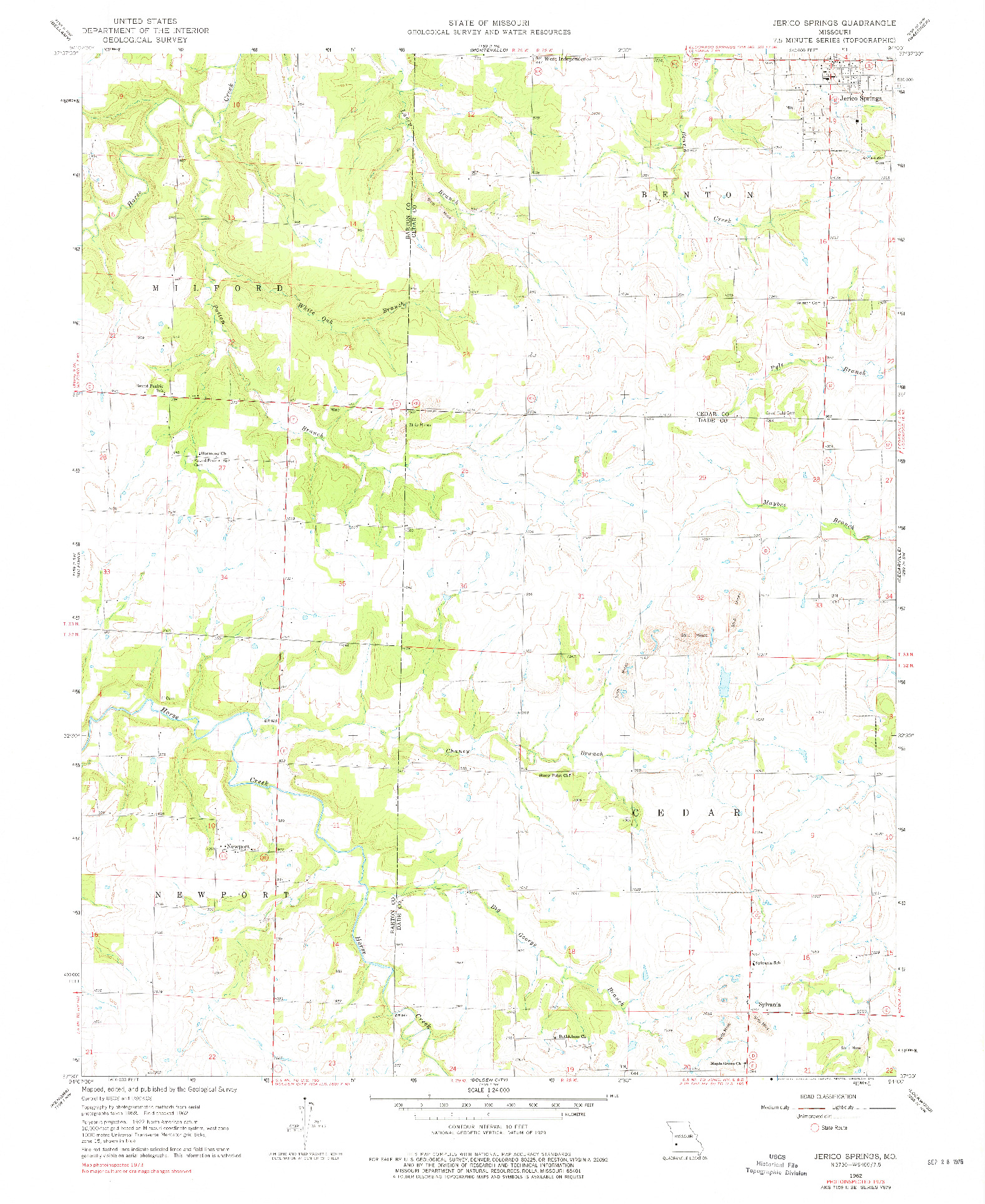 USGS 1:24000-SCALE QUADRANGLE FOR JERICO SPRINGS, MO 1962