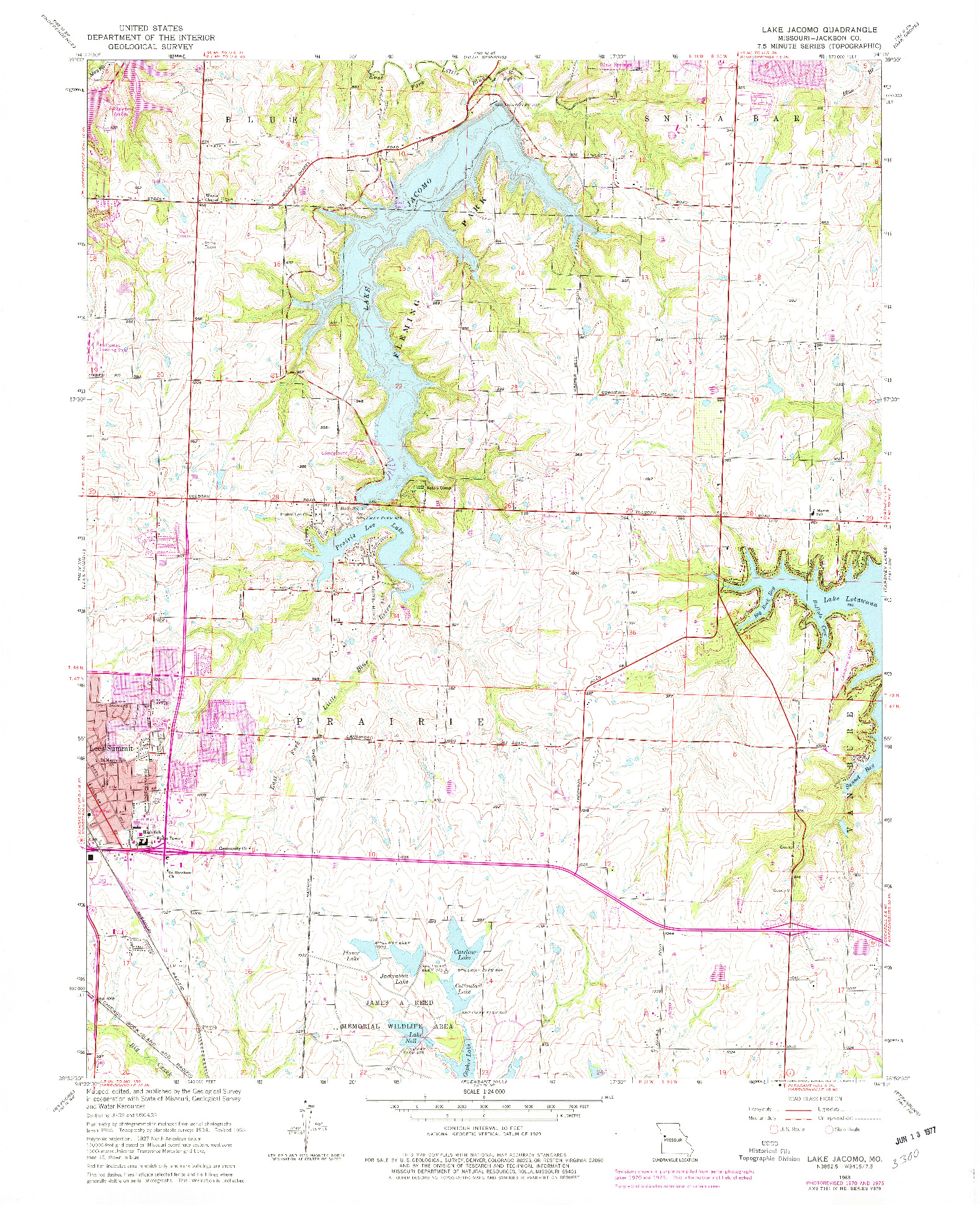 USGS 1:24000-SCALE QUADRANGLE FOR LAKE JACOMO, MO 1963