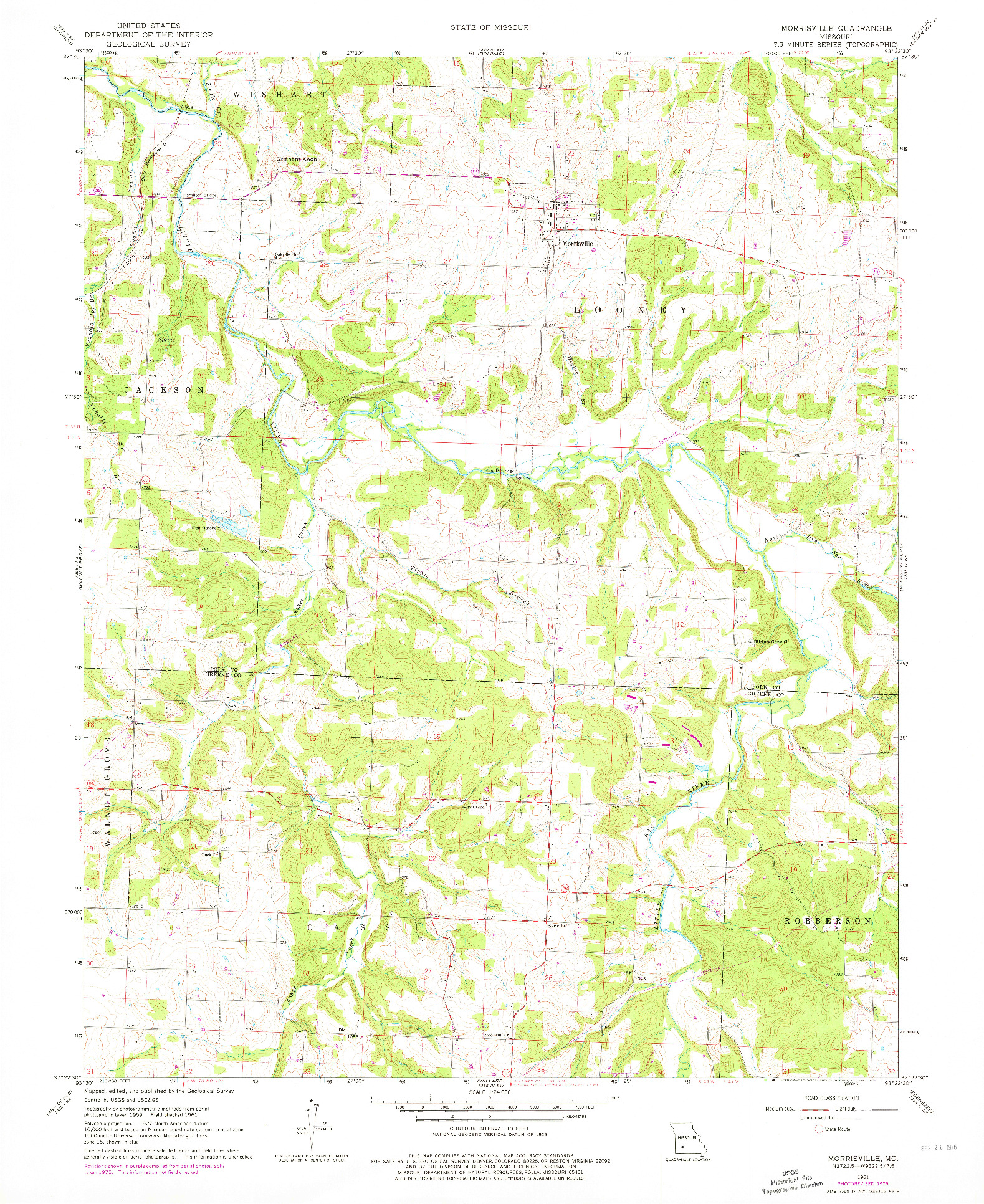 USGS 1:24000-SCALE QUADRANGLE FOR MORRISVILLE, MO 1961