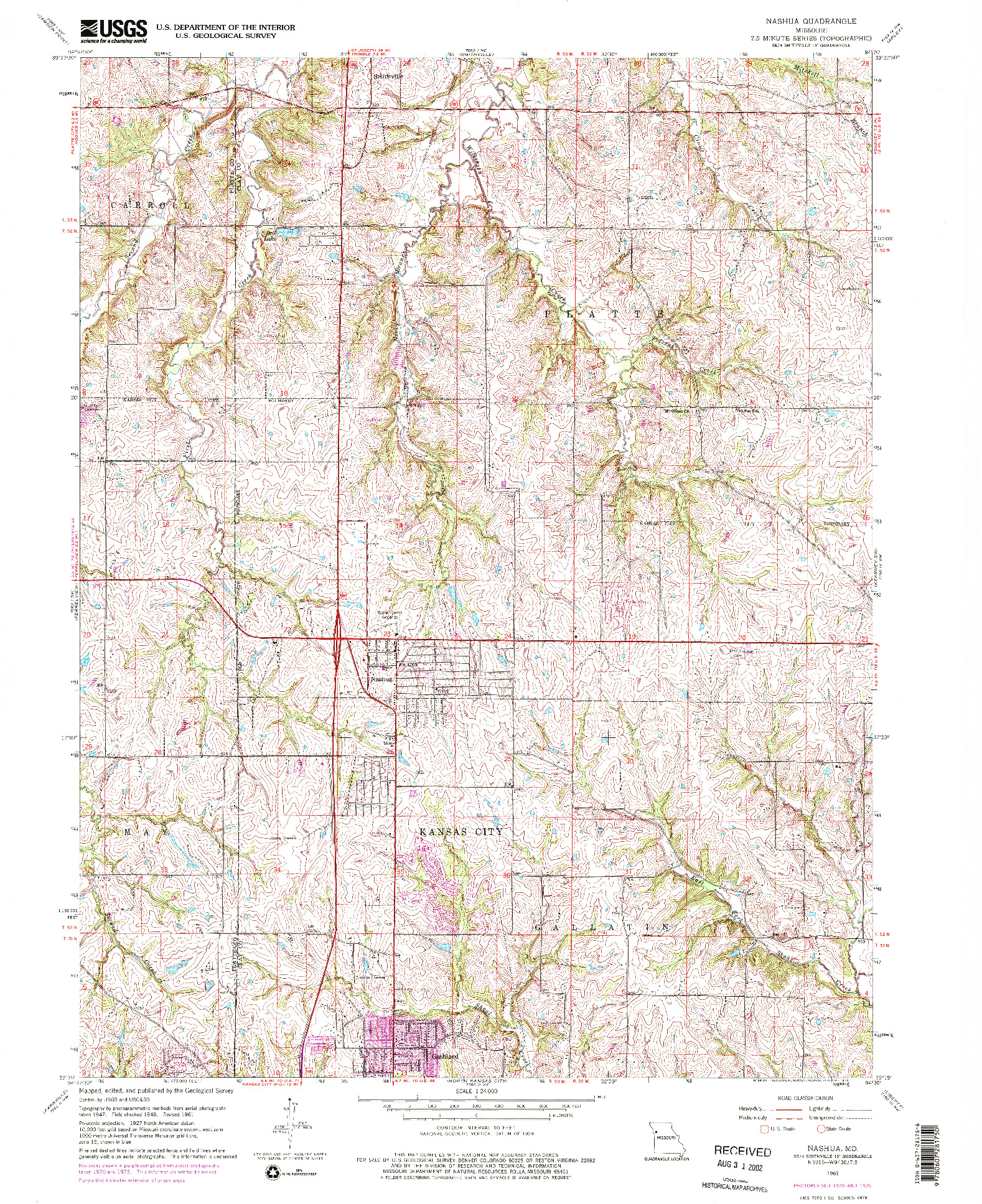 USGS 1:24000-SCALE QUADRANGLE FOR NASHUA, MO 1961