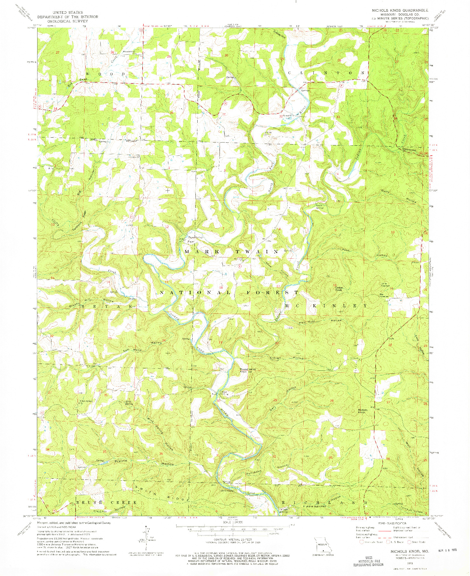 USGS 1:24000-SCALE QUADRANGLE FOR NICHOLS KNOB, MO 1973