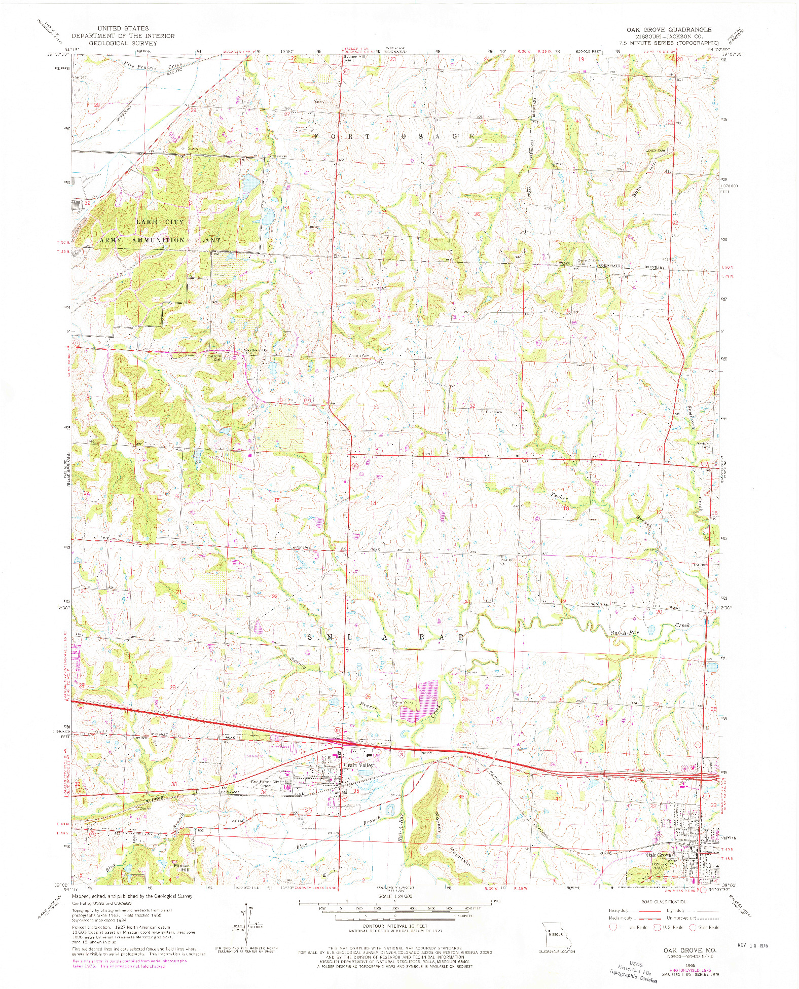 USGS 1:24000-SCALE QUADRANGLE FOR OAK GROVE, MO 1965