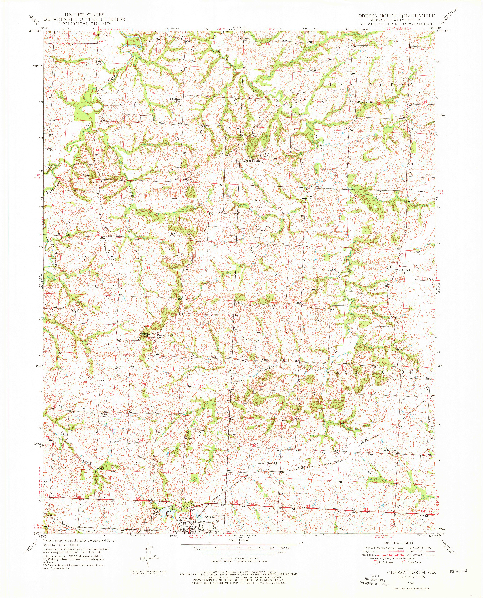 USGS 1:24000-SCALE QUADRANGLE FOR ODESSA NORTH, MO 1949