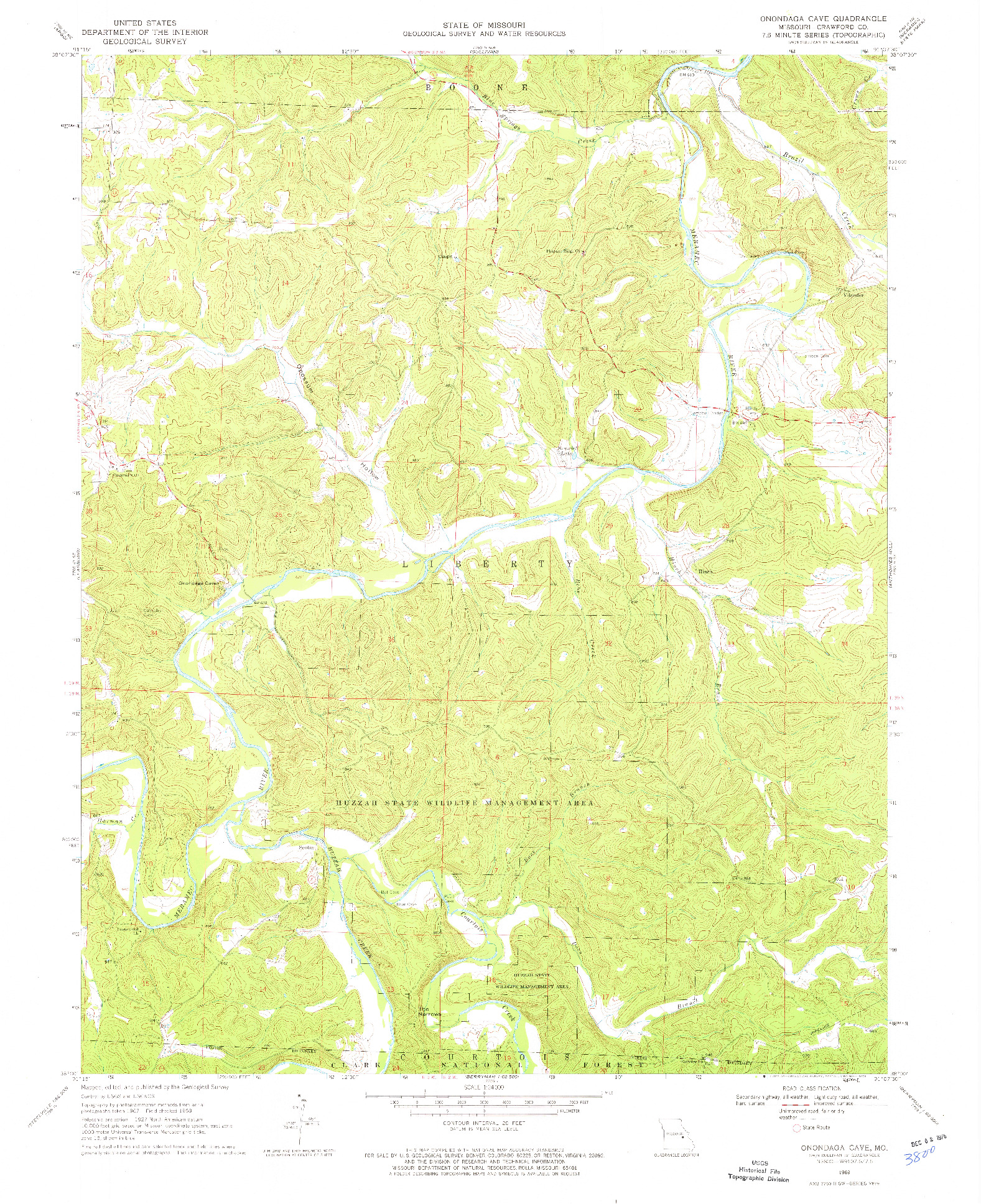 USGS 1:24000-SCALE QUADRANGLE FOR ONONDAGA CAVE, MO 1969