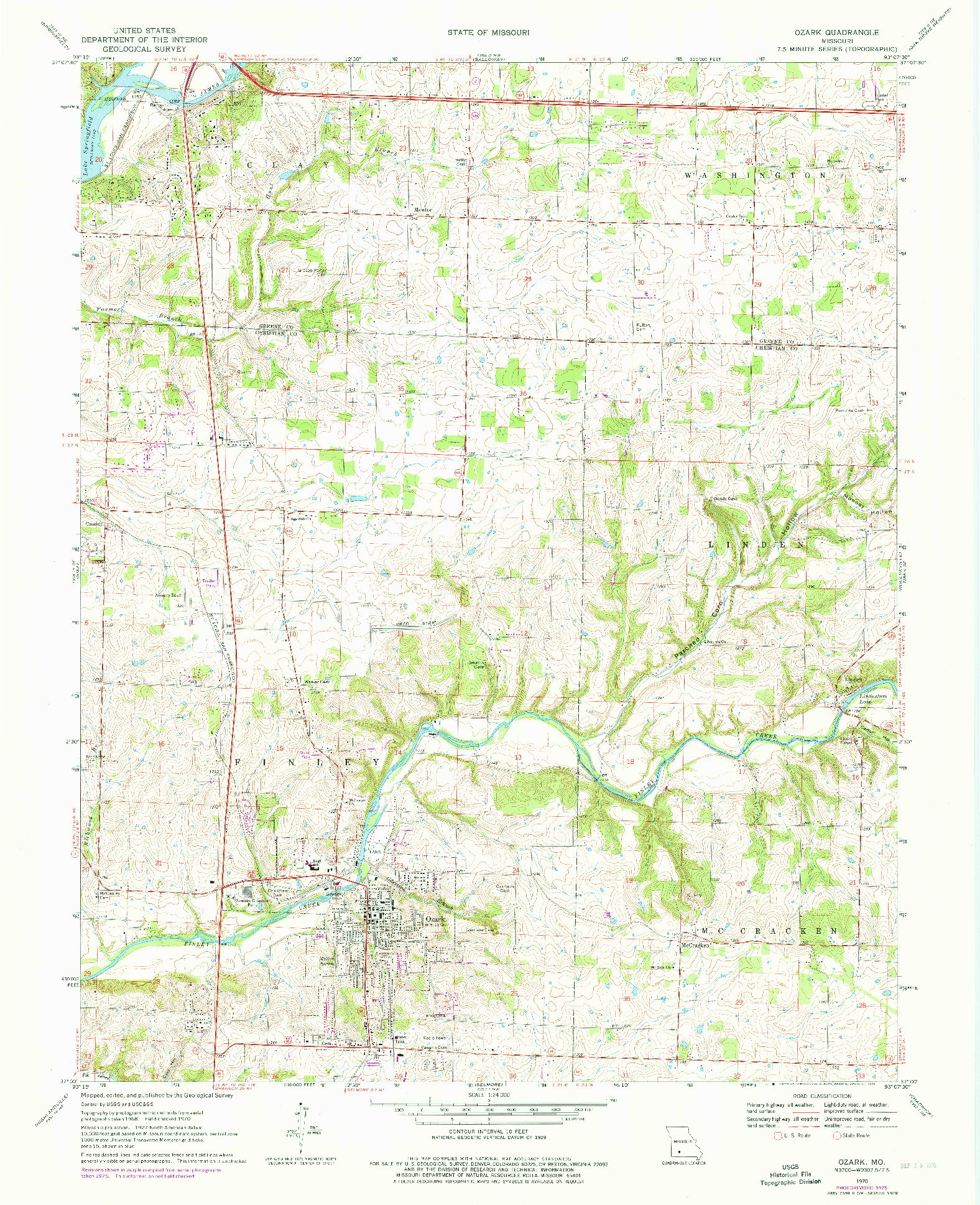 USGS 1:24000-SCALE QUADRANGLE FOR OZARK, MO 1970