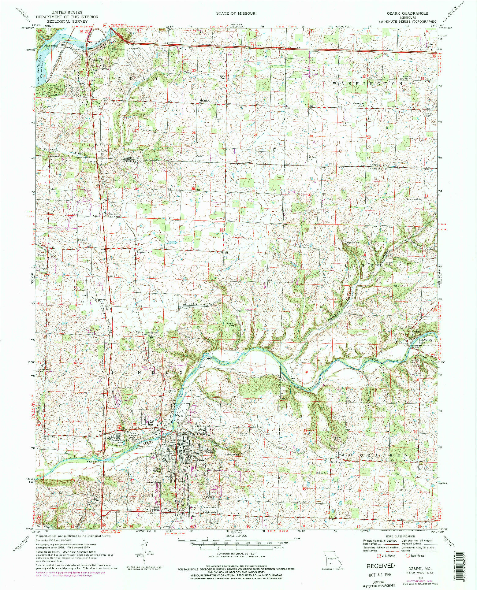 USGS 1:24000-SCALE QUADRANGLE FOR OZARK, MO 1970