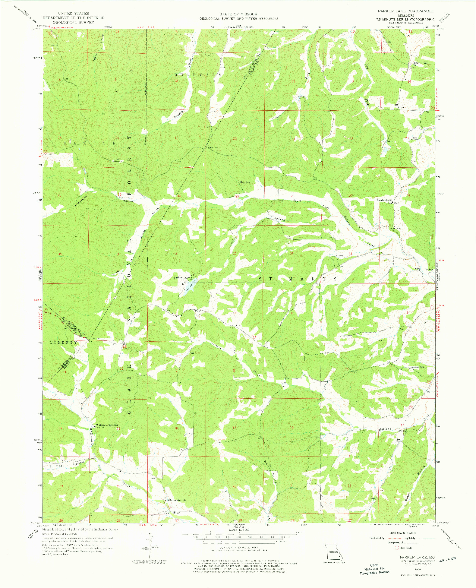 USGS 1:24000-SCALE QUADRANGLE FOR PARKER LAKE, MO 1959