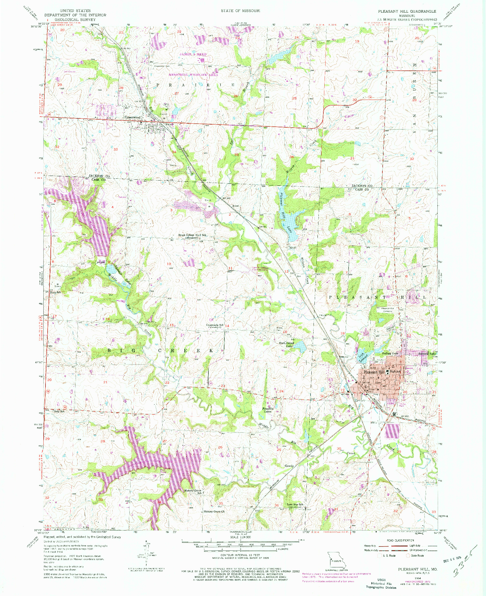 USGS 1:24000-SCALE QUADRANGLE FOR PLEASANT HILL, MO 1954