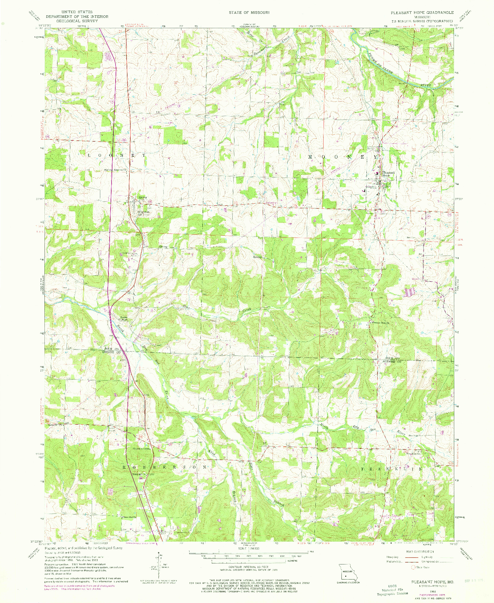 USGS 1:24000-SCALE QUADRANGLE FOR PLEASANT HOPE, MO 1961