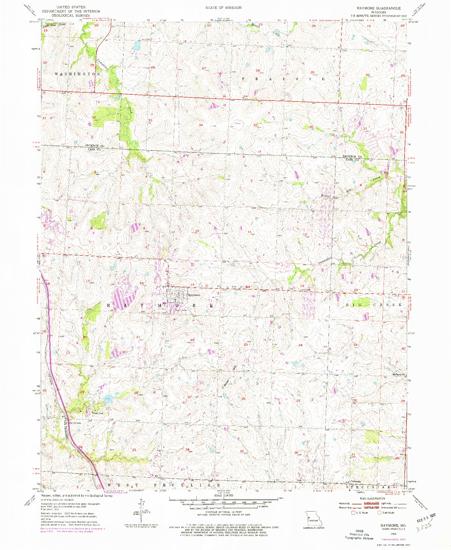 USGS 1:24000-SCALE QUADRANGLE FOR RAYMORE, MO 1954