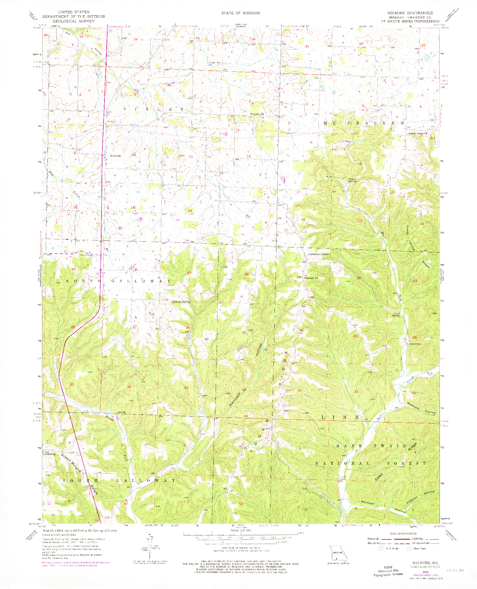USGS 1:24000-SCALE QUADRANGLE FOR SELMORE, MO 1955