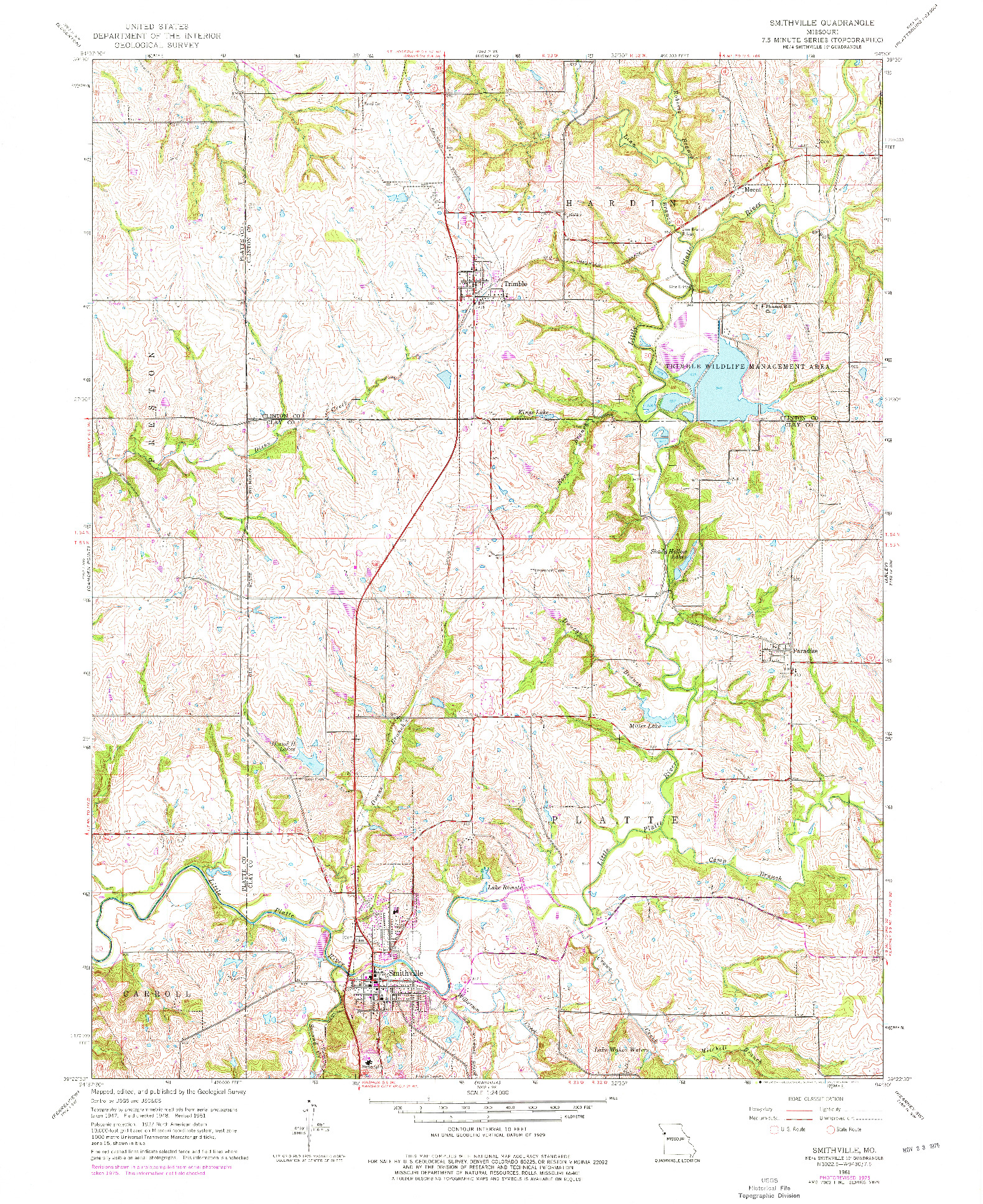 USGS 1:24000-SCALE QUADRANGLE FOR SMITHVILLE, MO 1961