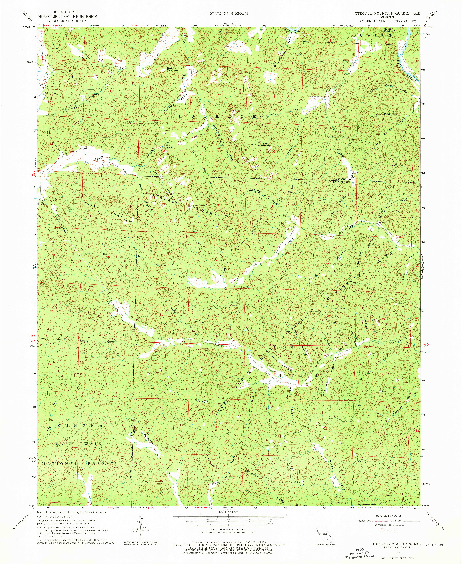 USGS 1:24000-SCALE QUADRANGLE FOR STEGALL MOUNTAIN, MO 1965