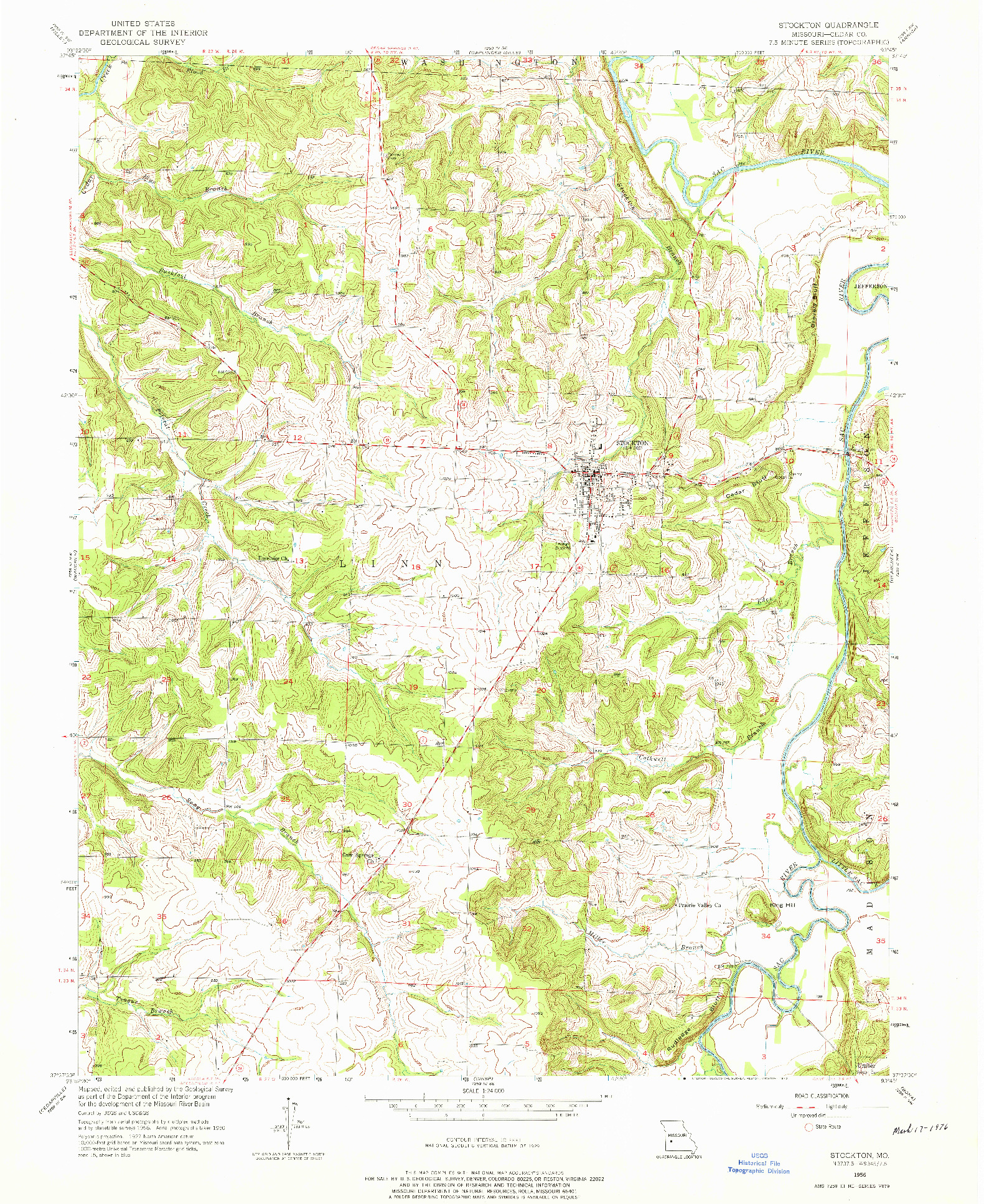 USGS 1:24000-SCALE QUADRANGLE FOR STOCKTON, MO 1956