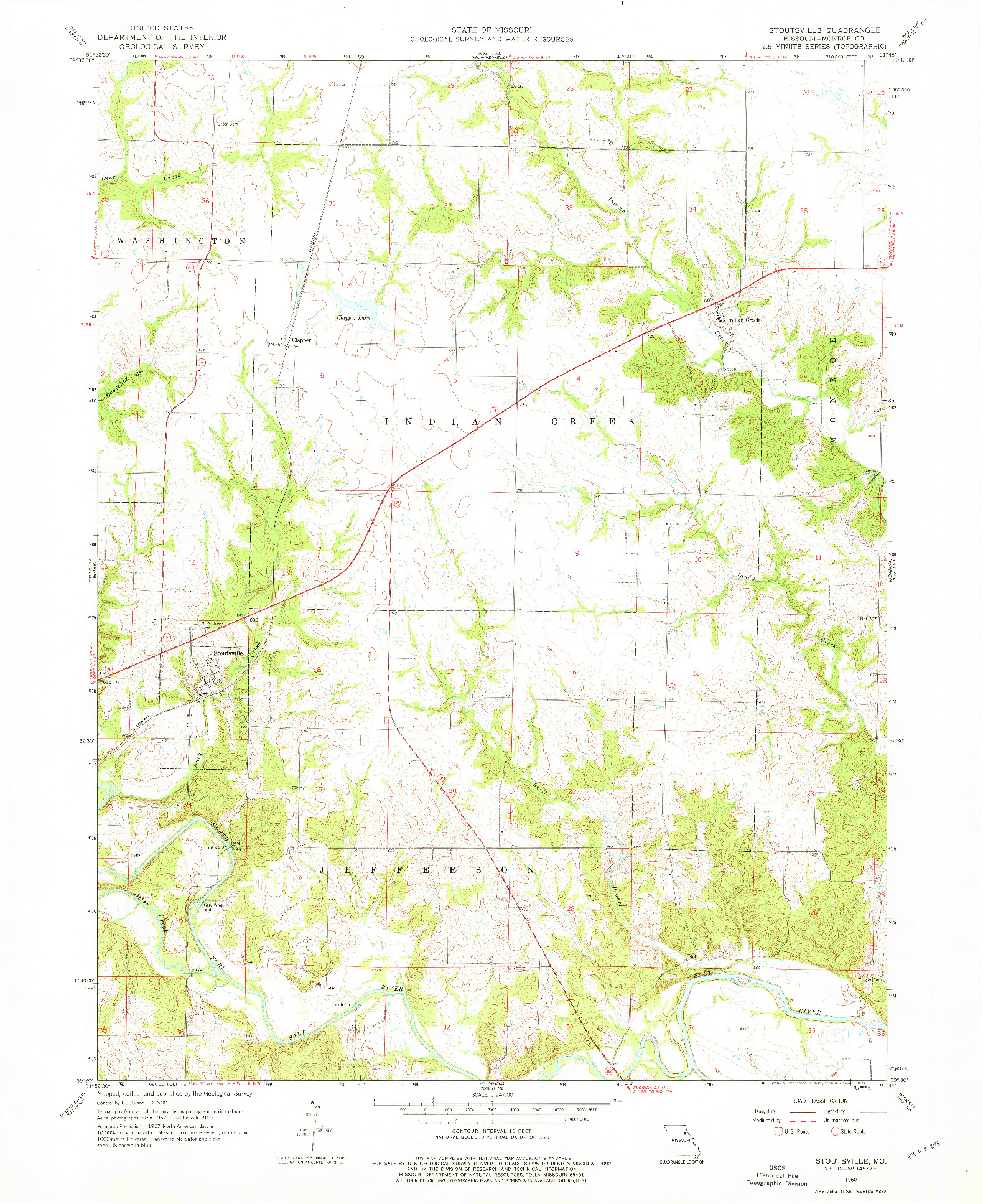 USGS 1:24000-SCALE QUADRANGLE FOR STOUTSVILLE, MO 1960