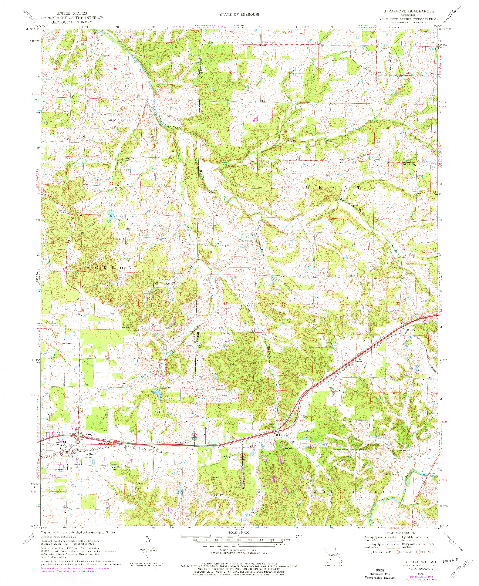 USGS 1:24000-SCALE QUADRANGLE FOR STRAFFORD, MO 1970