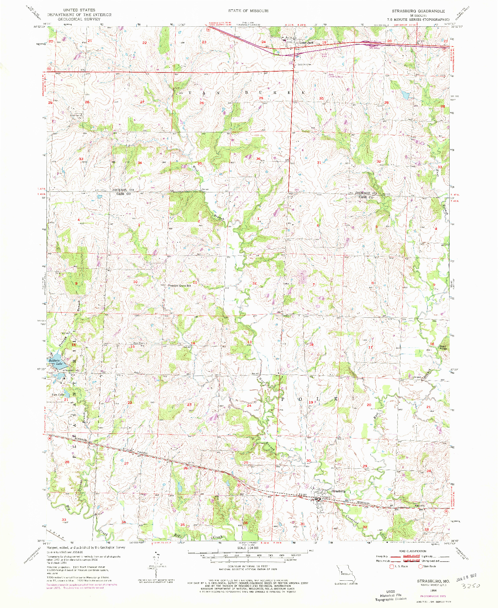 USGS 1:24000-SCALE QUADRANGLE FOR STRASBURG, MO 1954