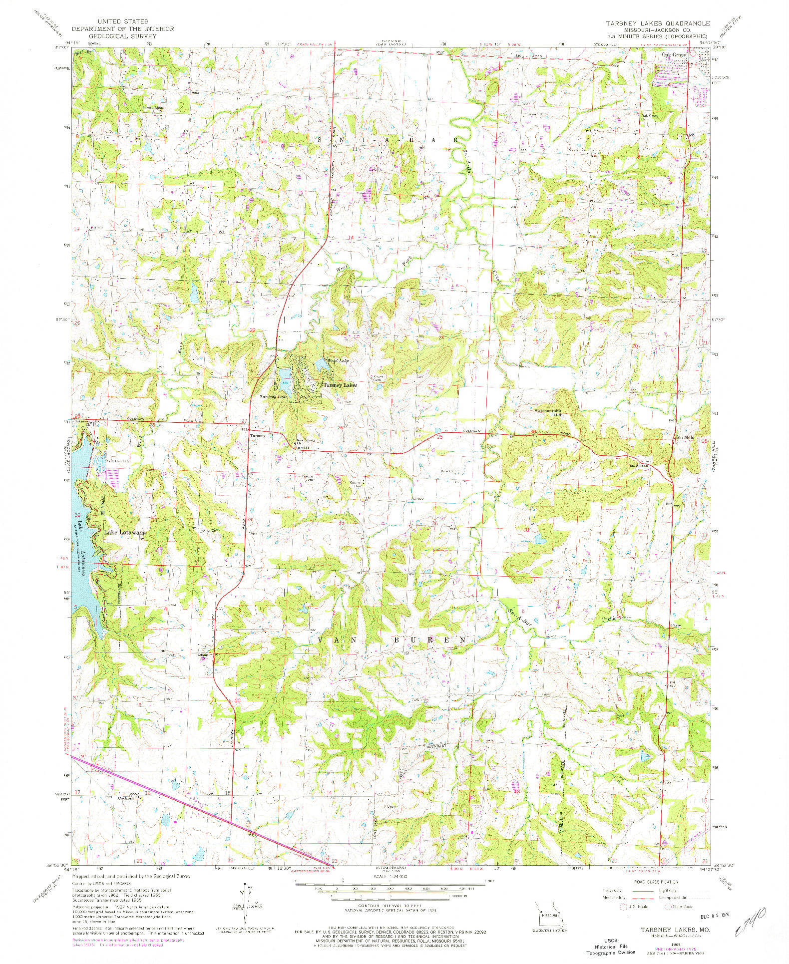 USGS 1:24000-SCALE QUADRANGLE FOR TARSNEY LAKES, MO 1965