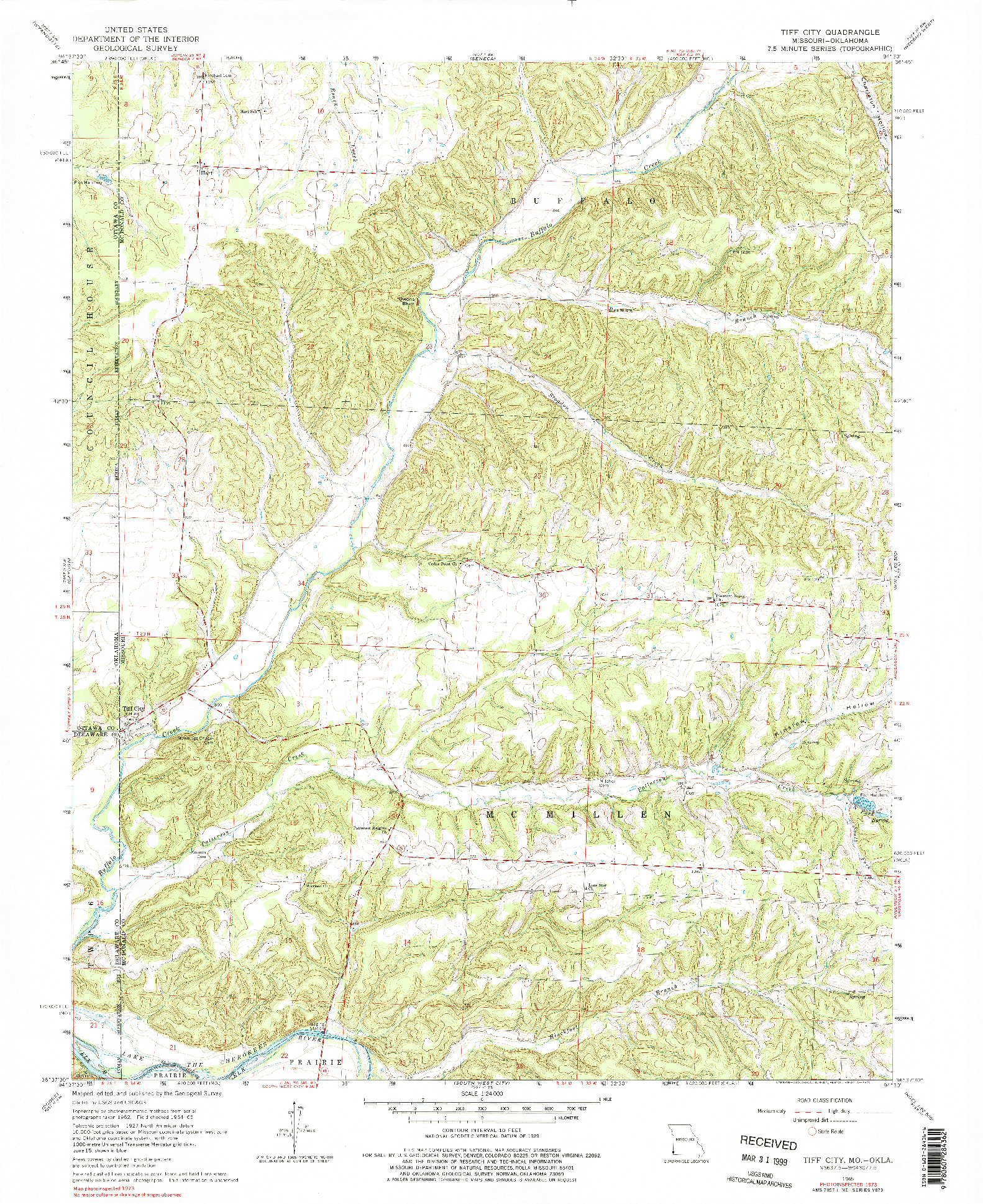 USGS 1:24000-SCALE QUADRANGLE FOR TIFF CITY, MO 1965