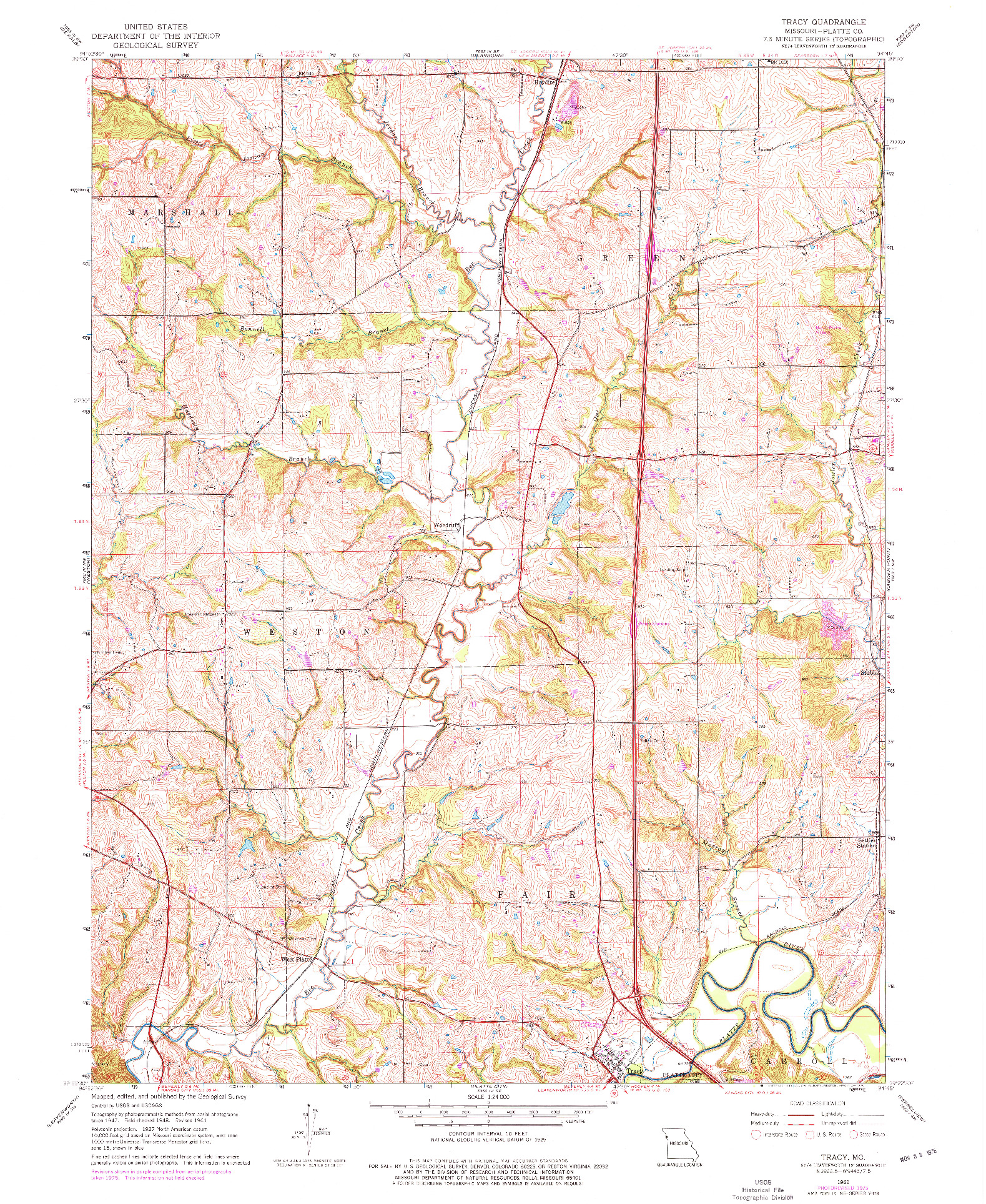 USGS 1:24000-SCALE QUADRANGLE FOR TRACY, MO 1961