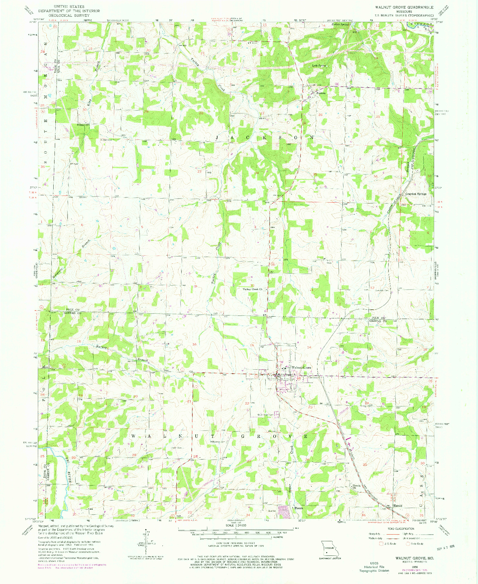 USGS 1:24000-SCALE QUADRANGLE FOR WALNUT GROVE, MO 1956