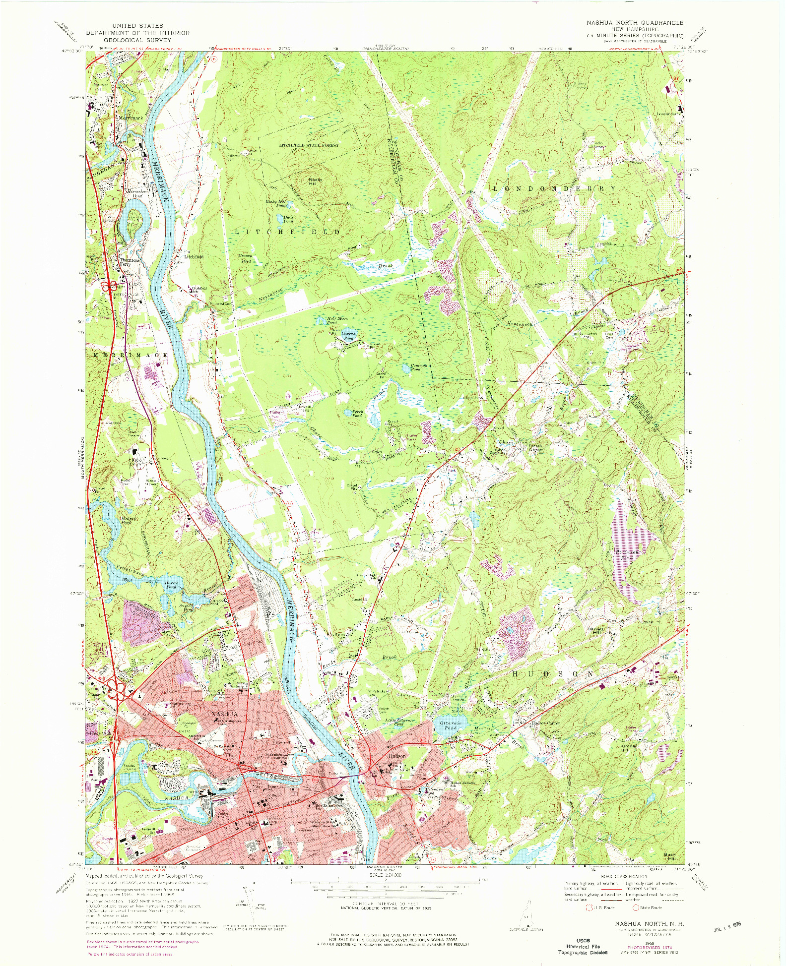 USGS 1:24000-SCALE QUADRANGLE FOR NASHUA NORTH, NH 1968