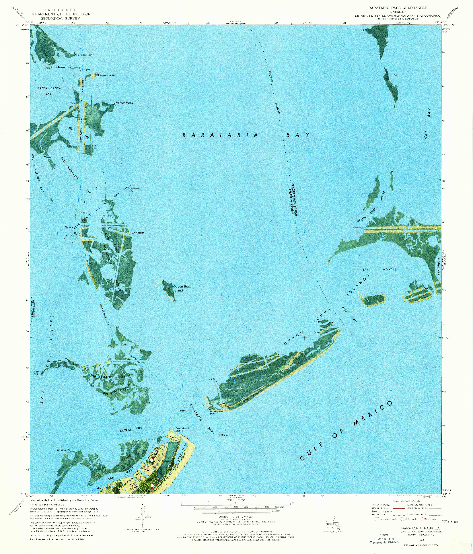 USGS 1:24000-SCALE QUADRANGLE FOR BARATARIA PASS, LA 1973