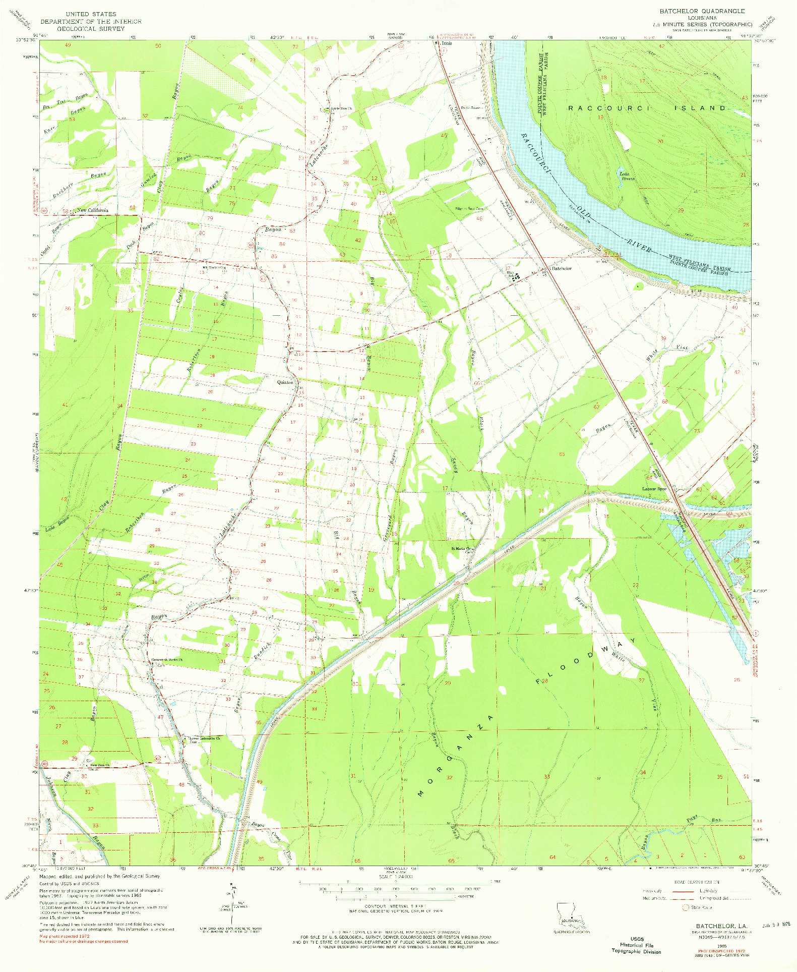 USGS 1:24000-SCALE QUADRANGLE FOR BATCHELOR, LA 1965