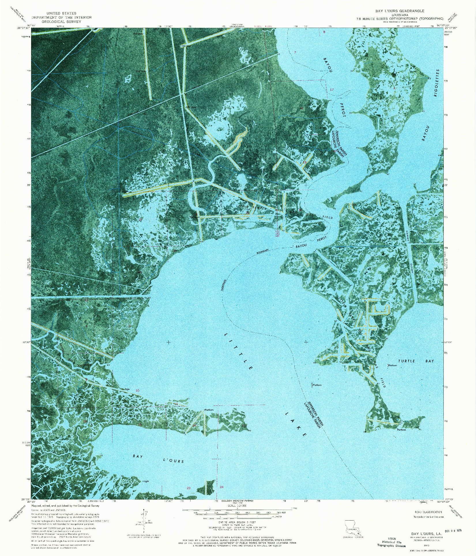USGS 1:24000-SCALE QUADRANGLE FOR BAY L'OURS, LA 1973