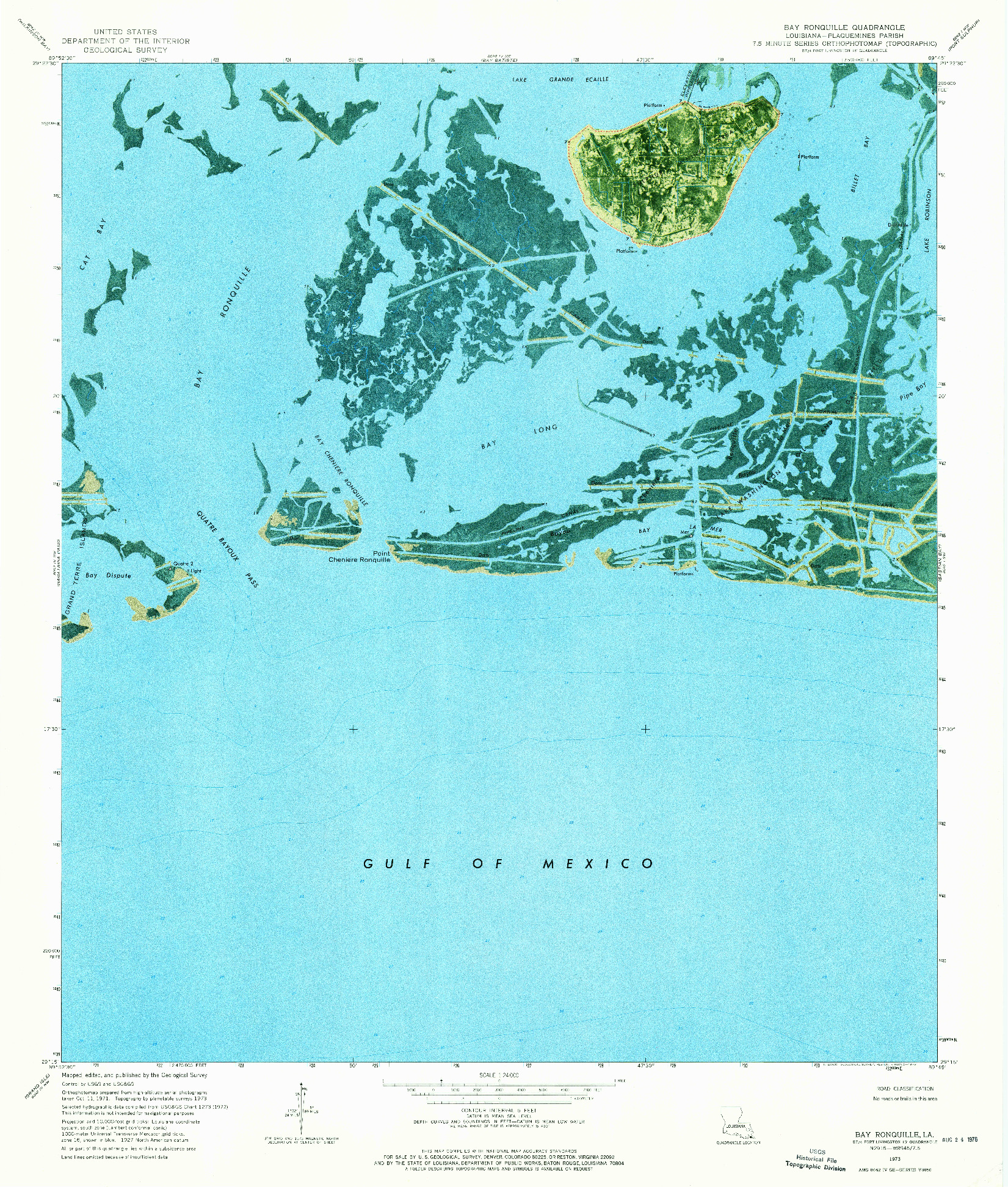 USGS 1:24000-SCALE QUADRANGLE FOR BAY RONQUILLE, LA 1973