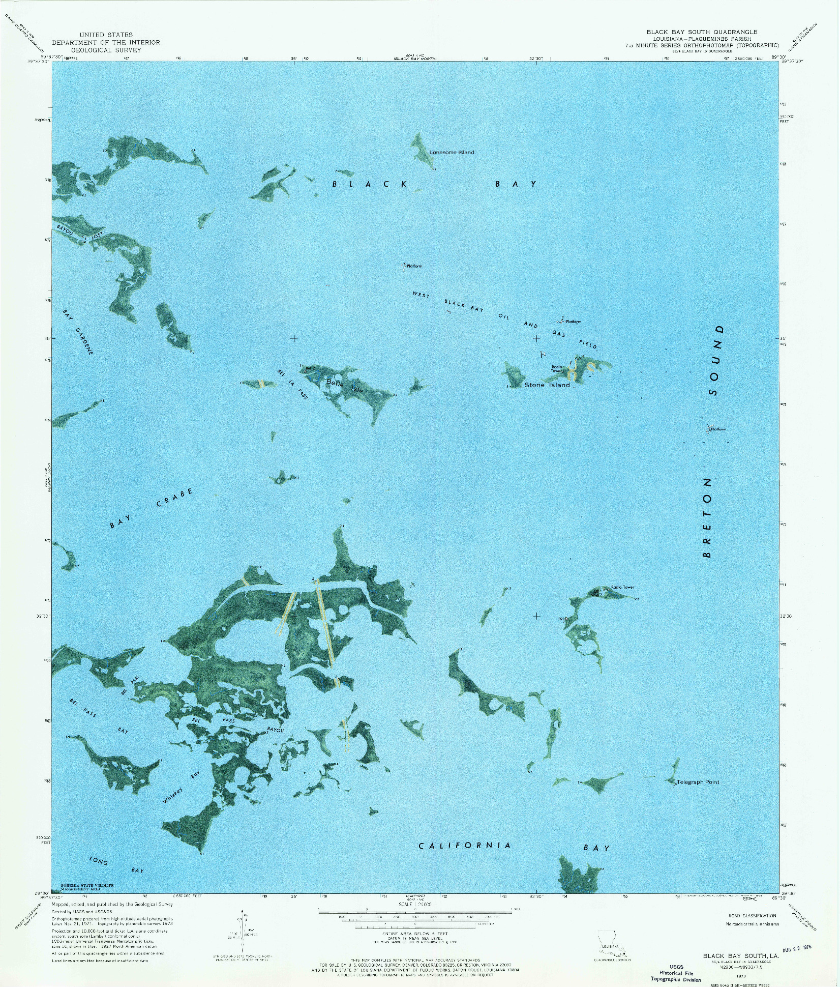 USGS 1:24000-SCALE QUADRANGLE FOR BLACK BAY SOUTH, LA 1973