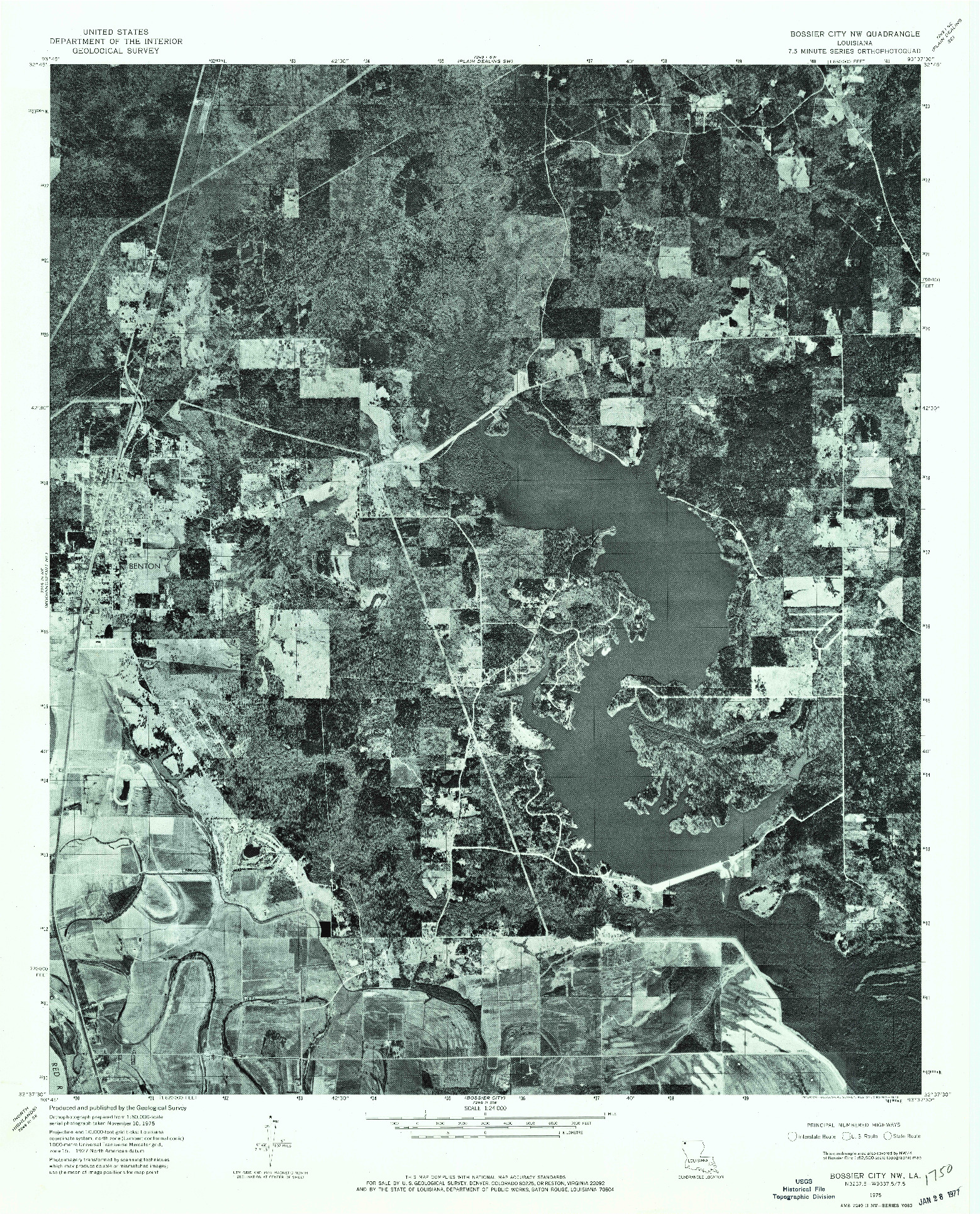 USGS 1:24000-SCALE QUADRANGLE FOR BOSSIER CITY NW, LA 1975