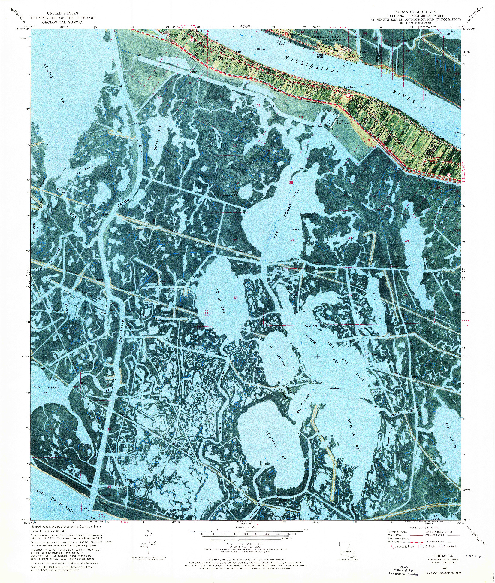 USGS 1:24000-SCALE QUADRANGLE FOR BURAS, LA 1973