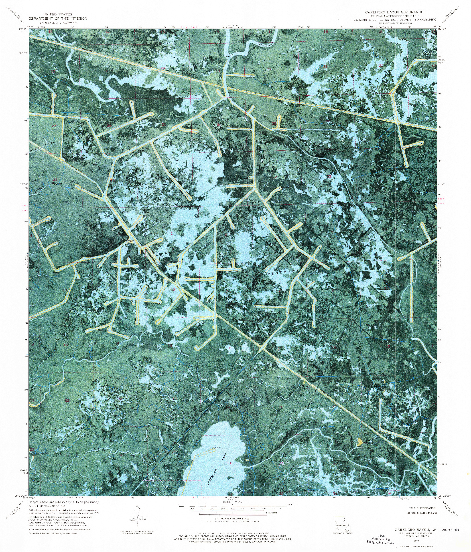 USGS 1:24000-SCALE QUADRANGLE FOR CARENCRO BAYOU, LA 1974