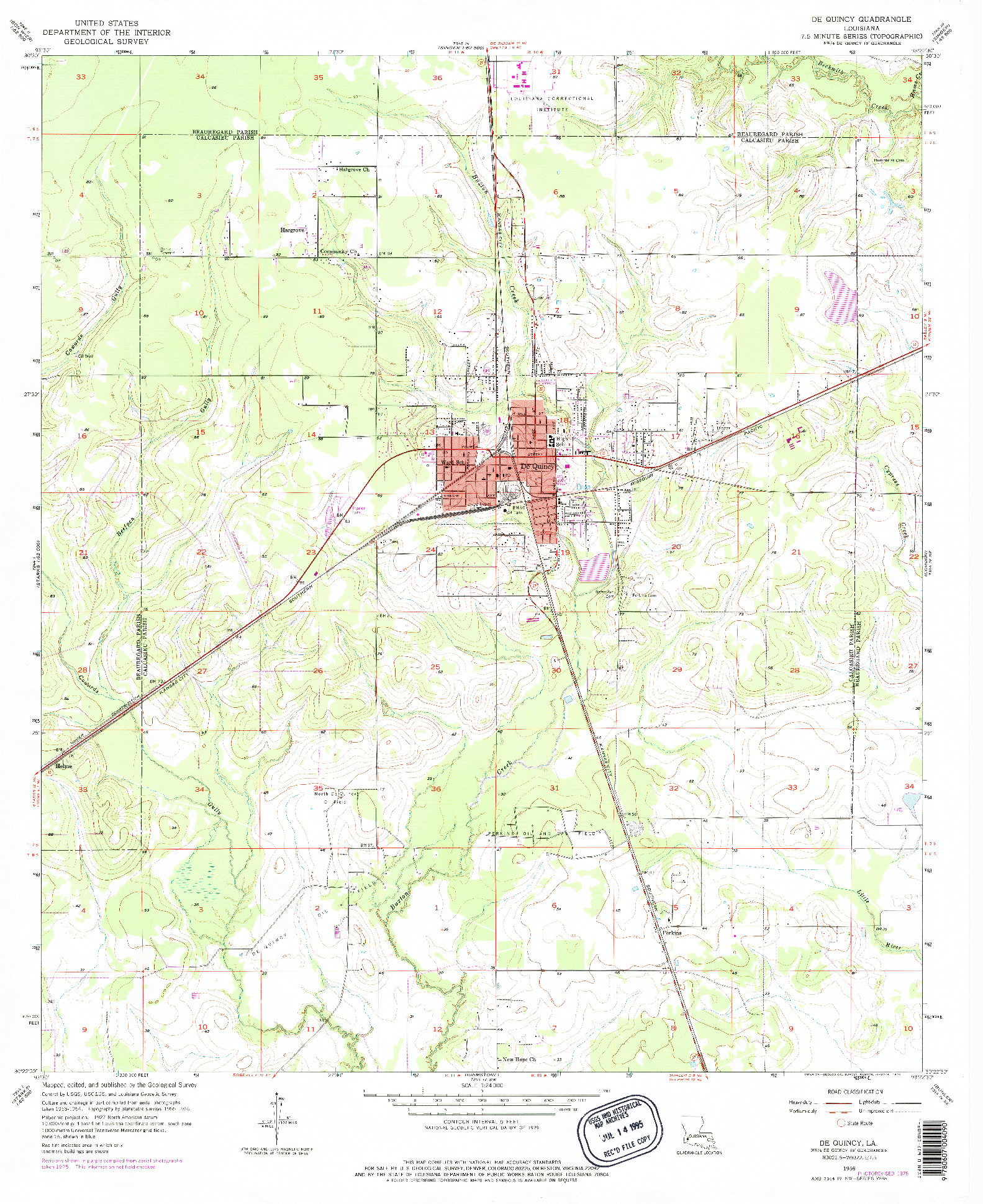 USGS 1:24000-SCALE QUADRANGLE FOR DE QUINCY, LA 1956