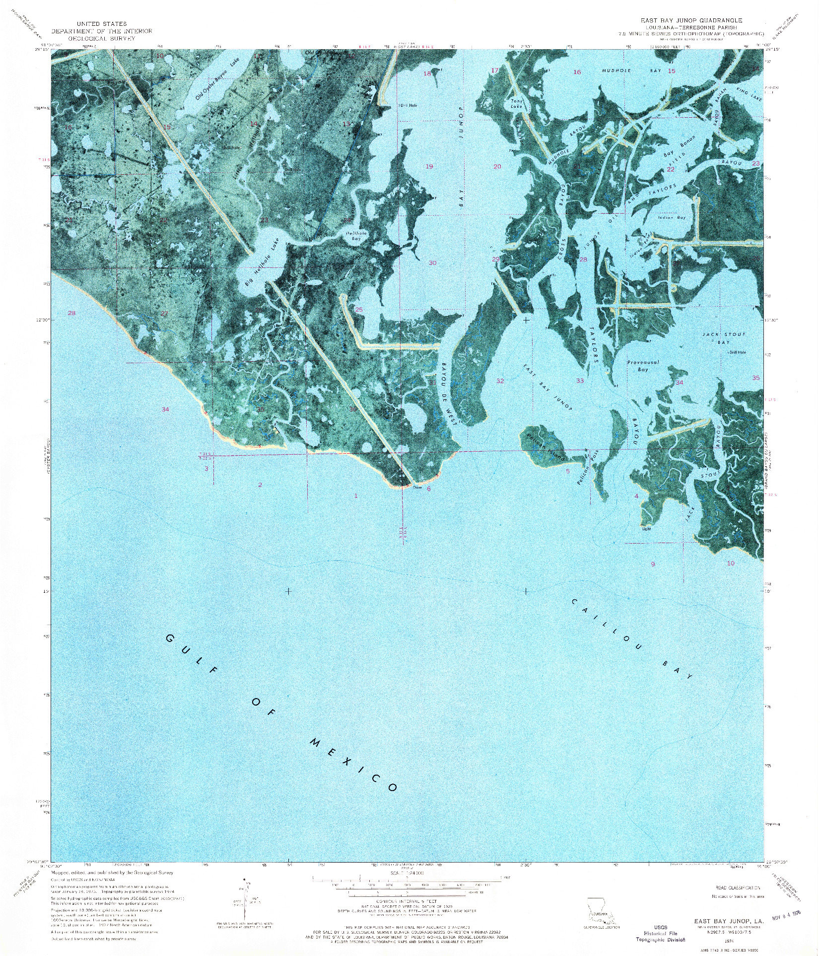 USGS 1:24000-SCALE QUADRANGLE FOR EAST BAY JUNOP, LA 1974