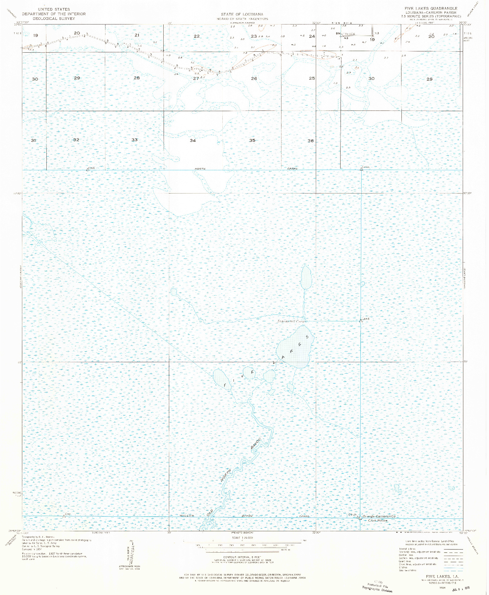 USGS 1:24000-SCALE QUADRANGLE FOR FIVE LAKES, LA 1934